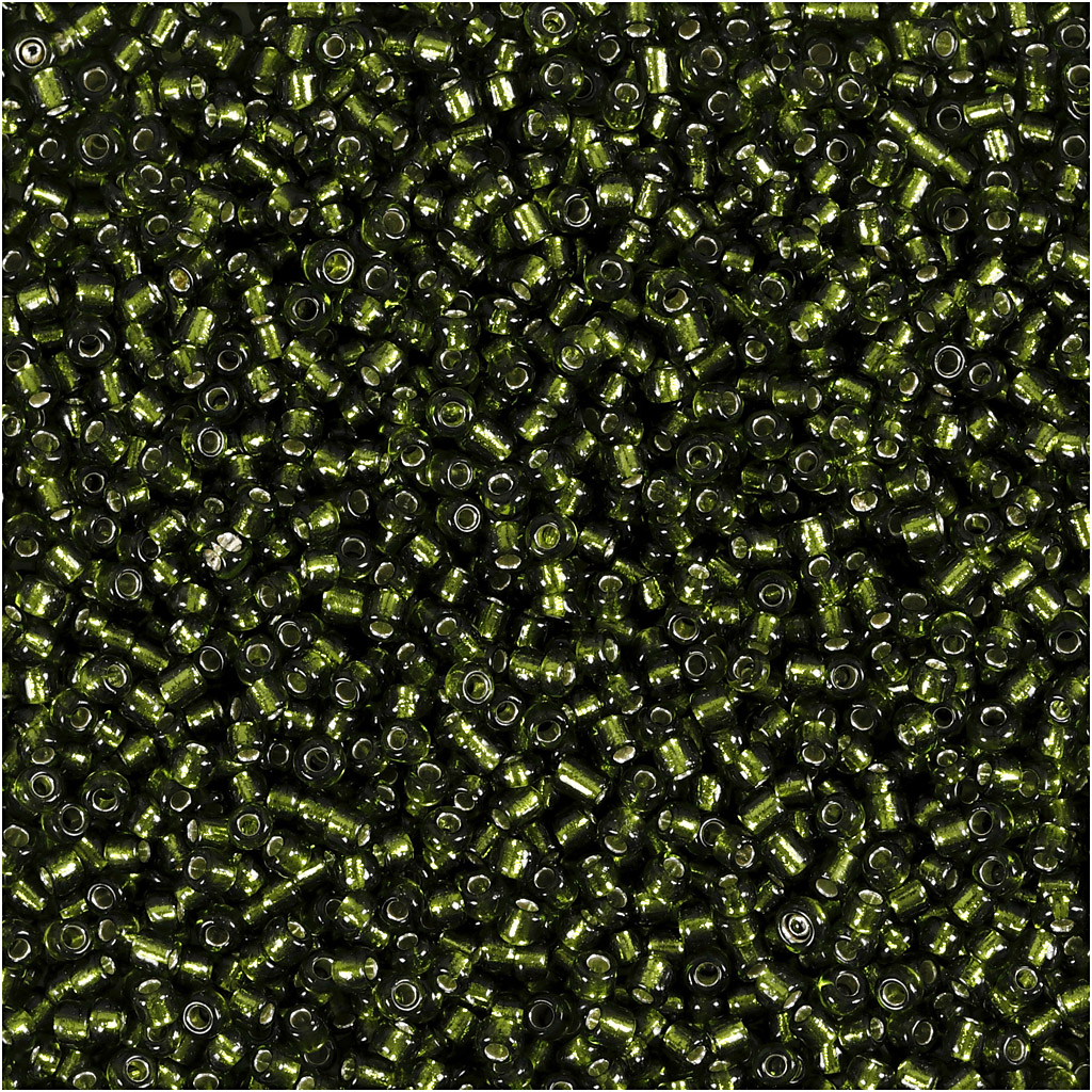 Rocaipärlor, gräsgrön, Dia. 1,7 mm, stl. 15/0 , Hålstl. 0,5- Gressgrønn, 0,025 Kg