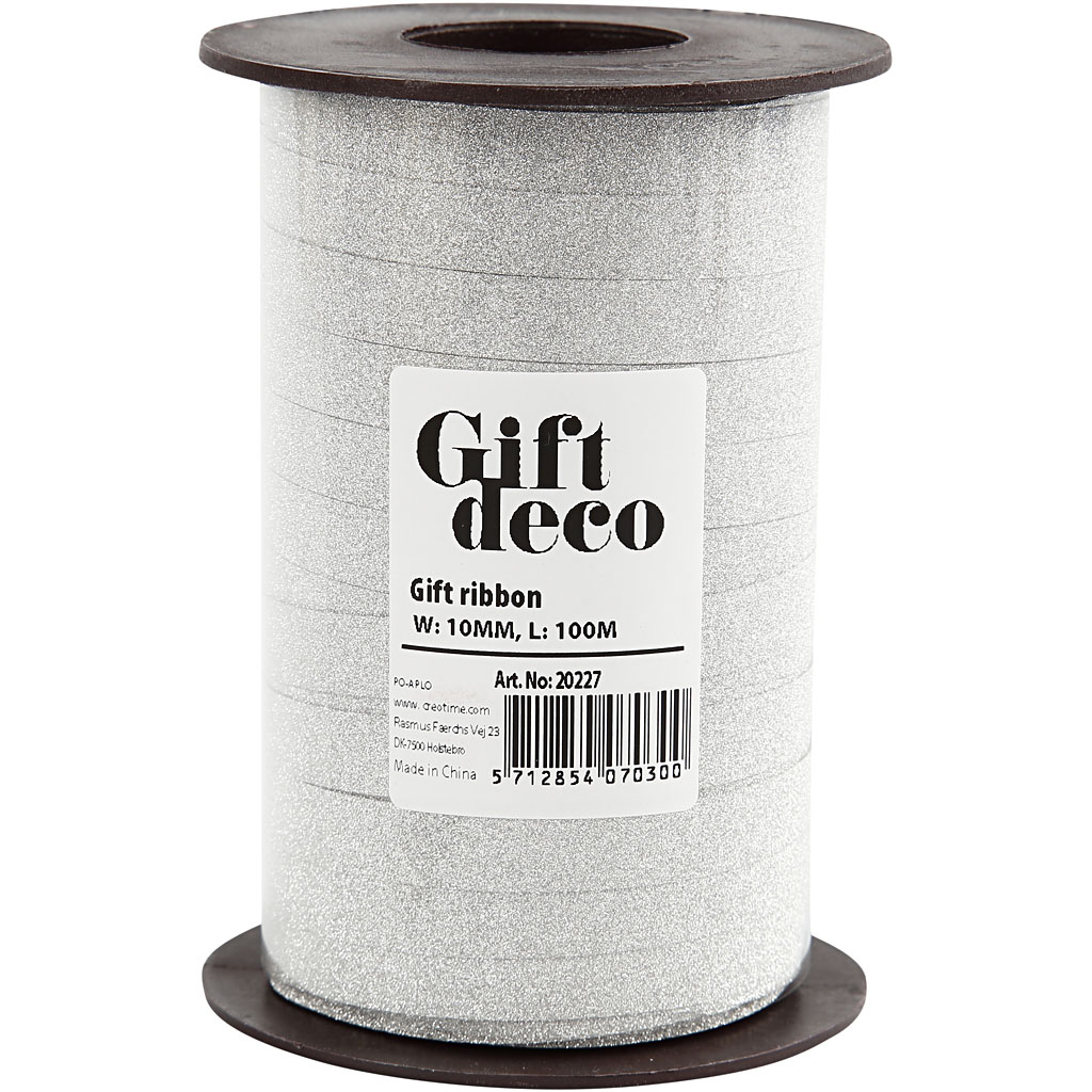 Gavebånd Creativ Company Sølv 10 mm Glitter 100 m/1 Pk