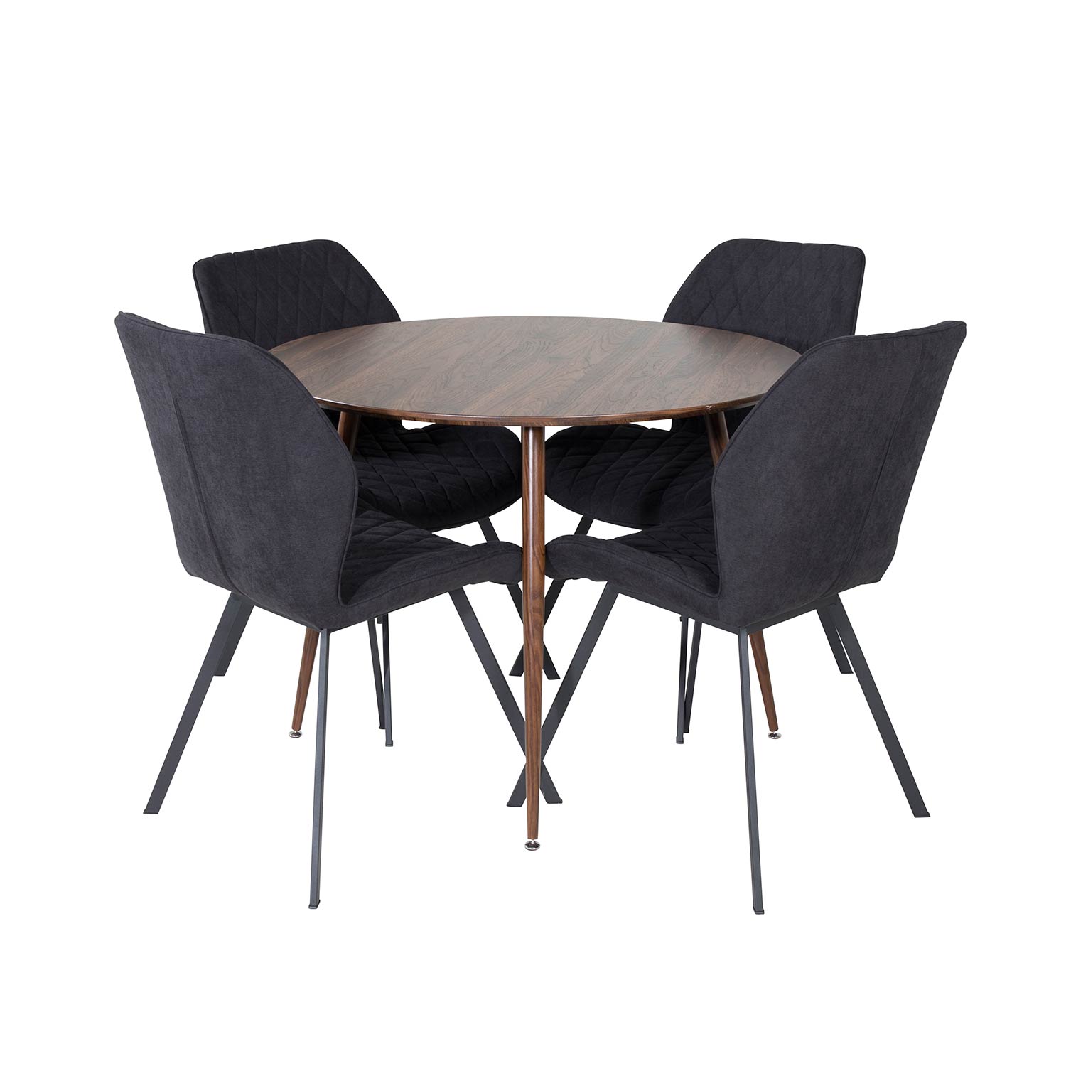 Plaza Round table Walnut top+Gemma Chair -Black Fabric_4 Valnøtt/Sort