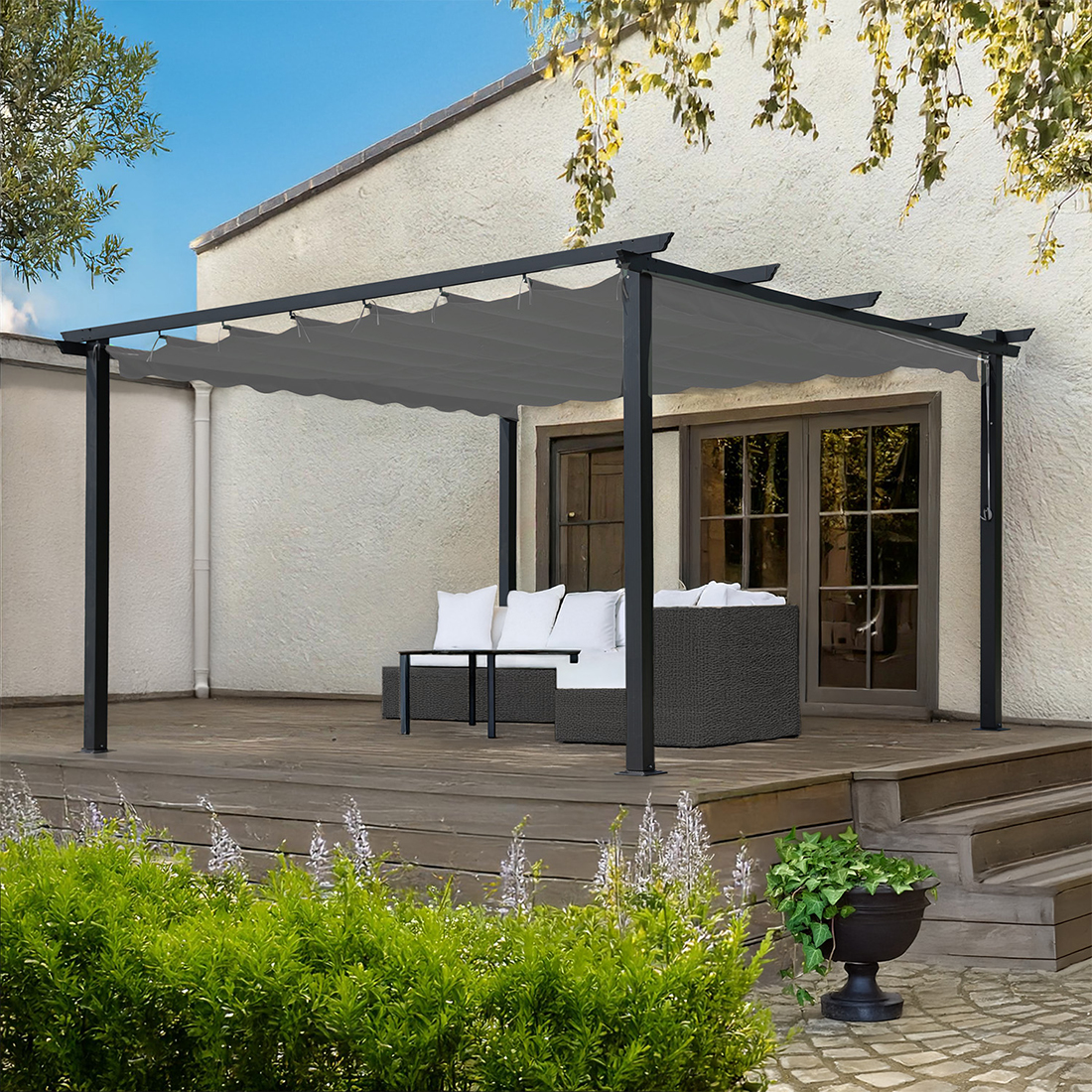 Pergola Skugga 3X4M Sort Ramme Grått Stoff