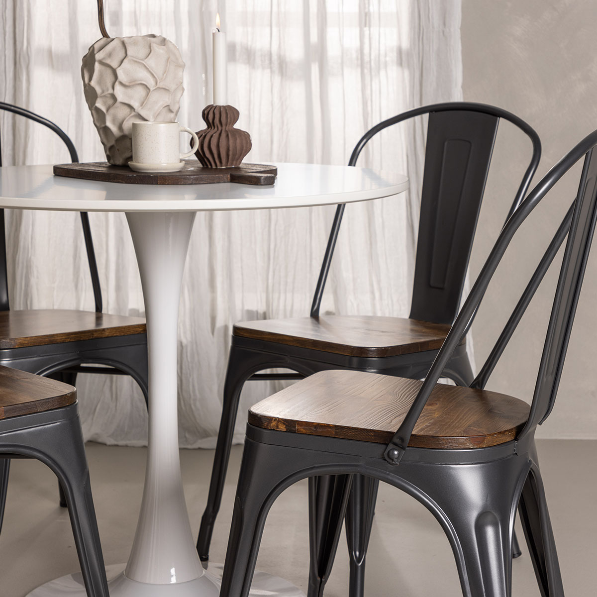 Hamden Dining Table - White MDF+Tempe Dining Chair - Dark gr Hvit/Sort/Valnøtt