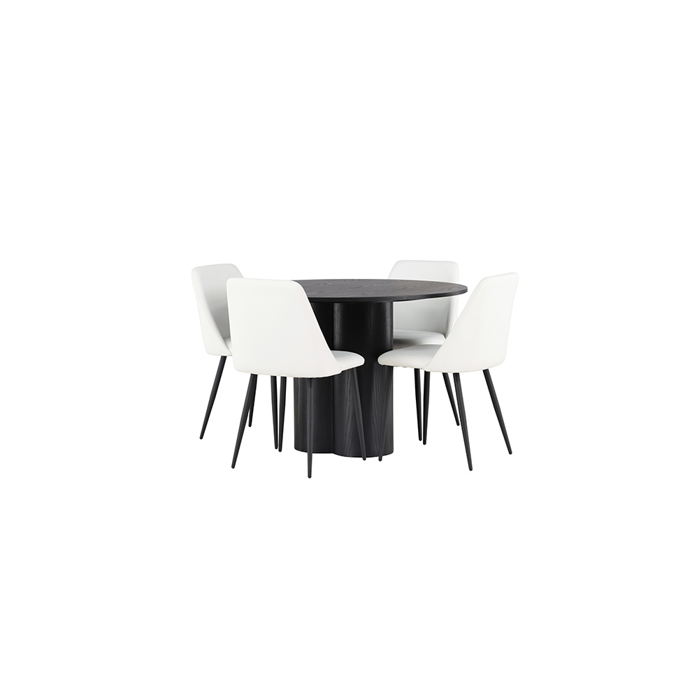 Matgrupp Venture Home Olivia Ø110 cm med 4 st Night stolar Hvit/Sort