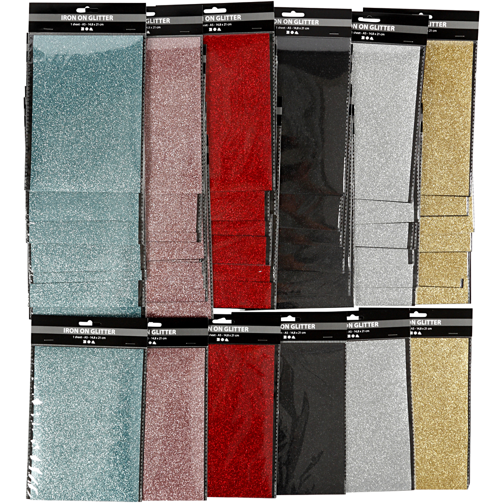 Strykestoff Creativ Company Glitter 148X210 mm Ass Farger 6X10 Ark/1 Pk