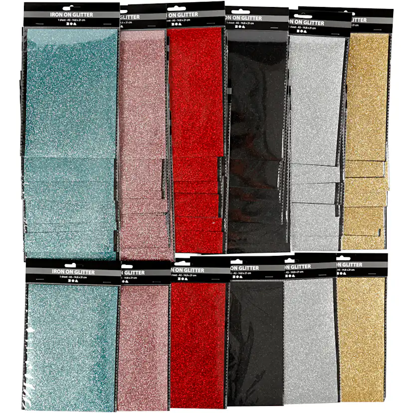 Strykestoff Creativ Company Glitter 148X210 mm Ass Farger 6X10 Ark/1 Pk