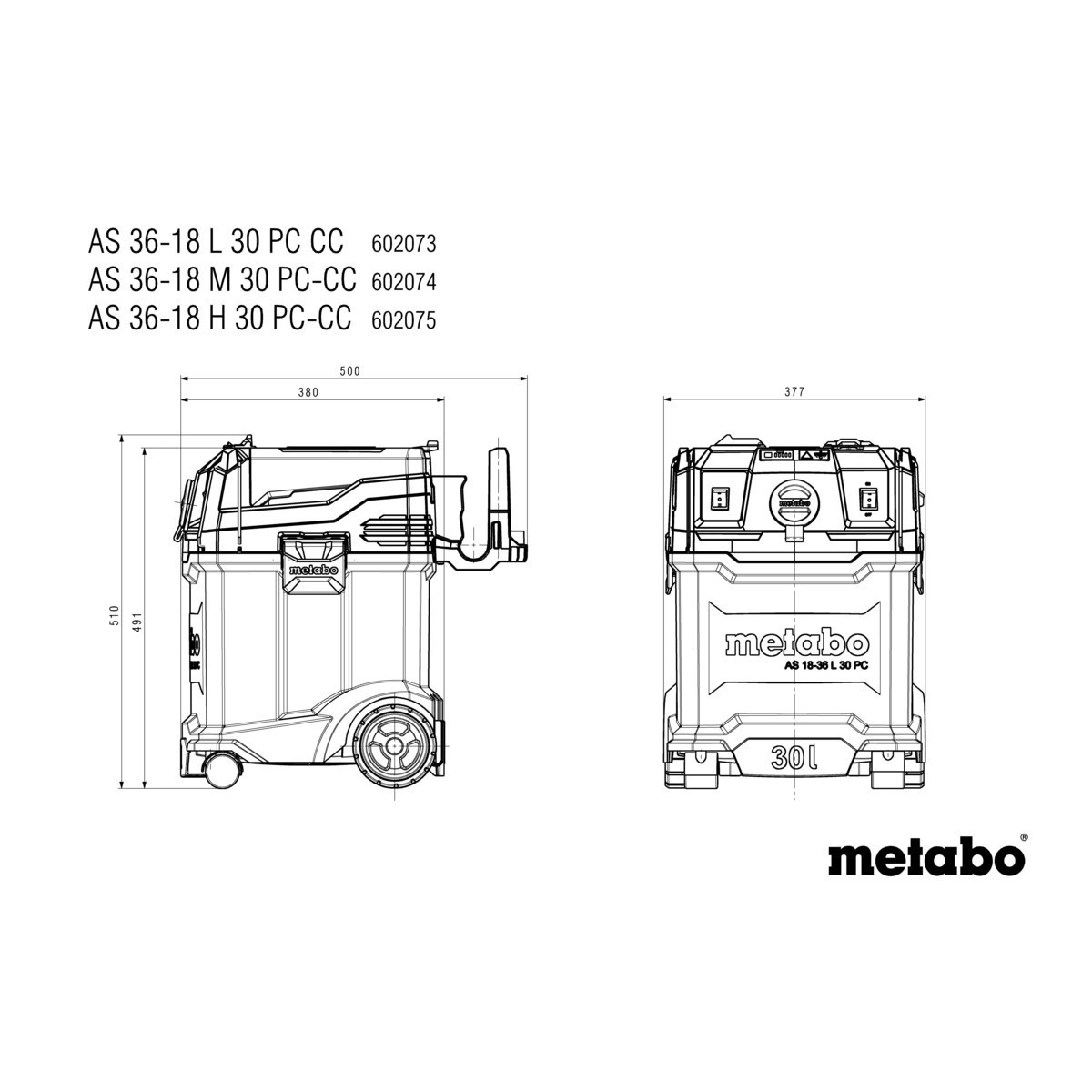 Støvsuger Metabo AS 36-18 L 30 PC CC uten Batteri og Lader
