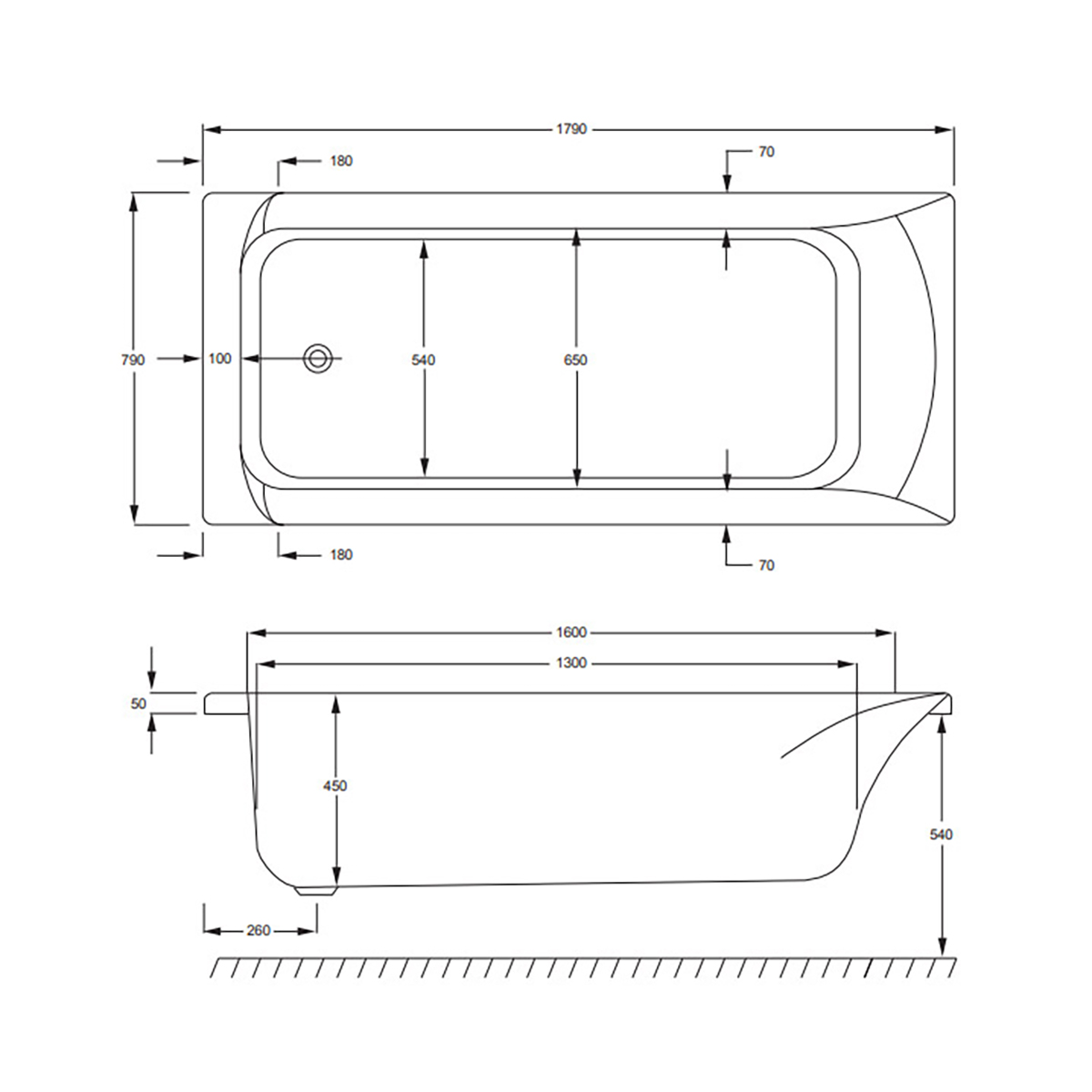 Badekar Strømberg Delta 1800x800 mm