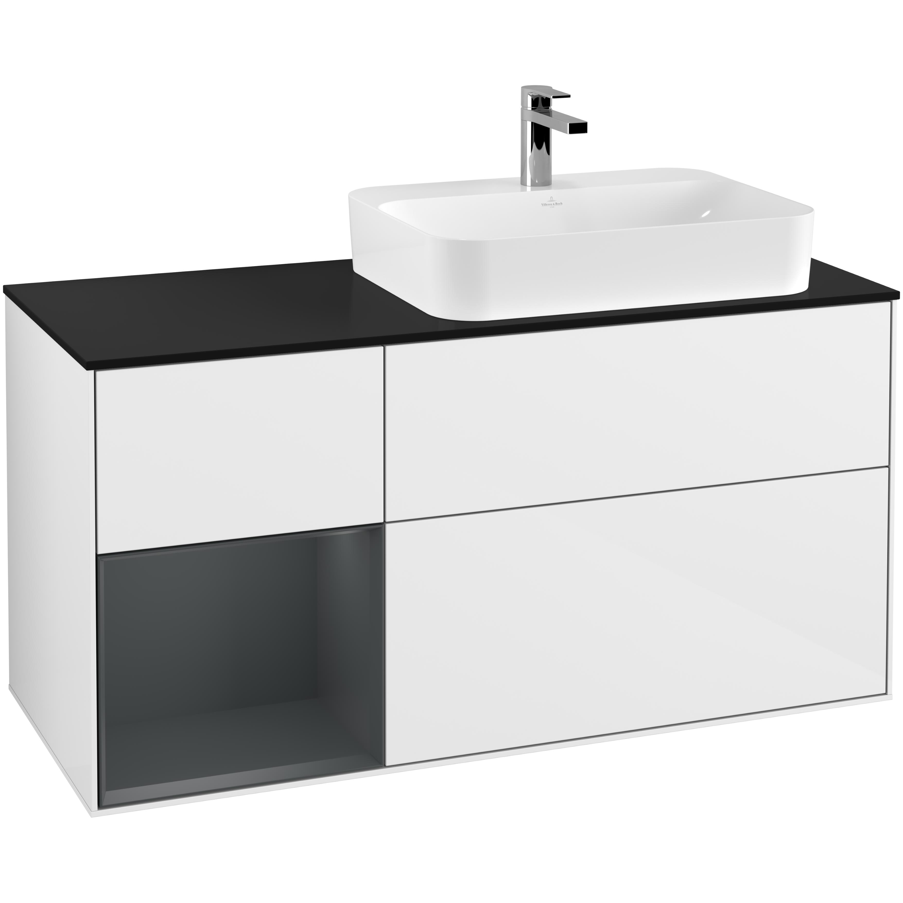 Tvättställsskåp Villeroy & Boch Finion med 3 Lådor Hylla och Bänkskiva för Ocentrerat Ytmonterat Tvättställ
