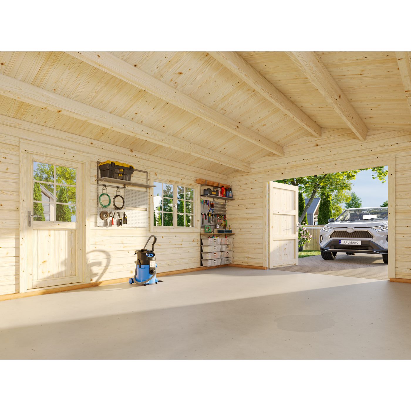 Garage Roger 23,9 m2 med dörr Ubehandlet tre