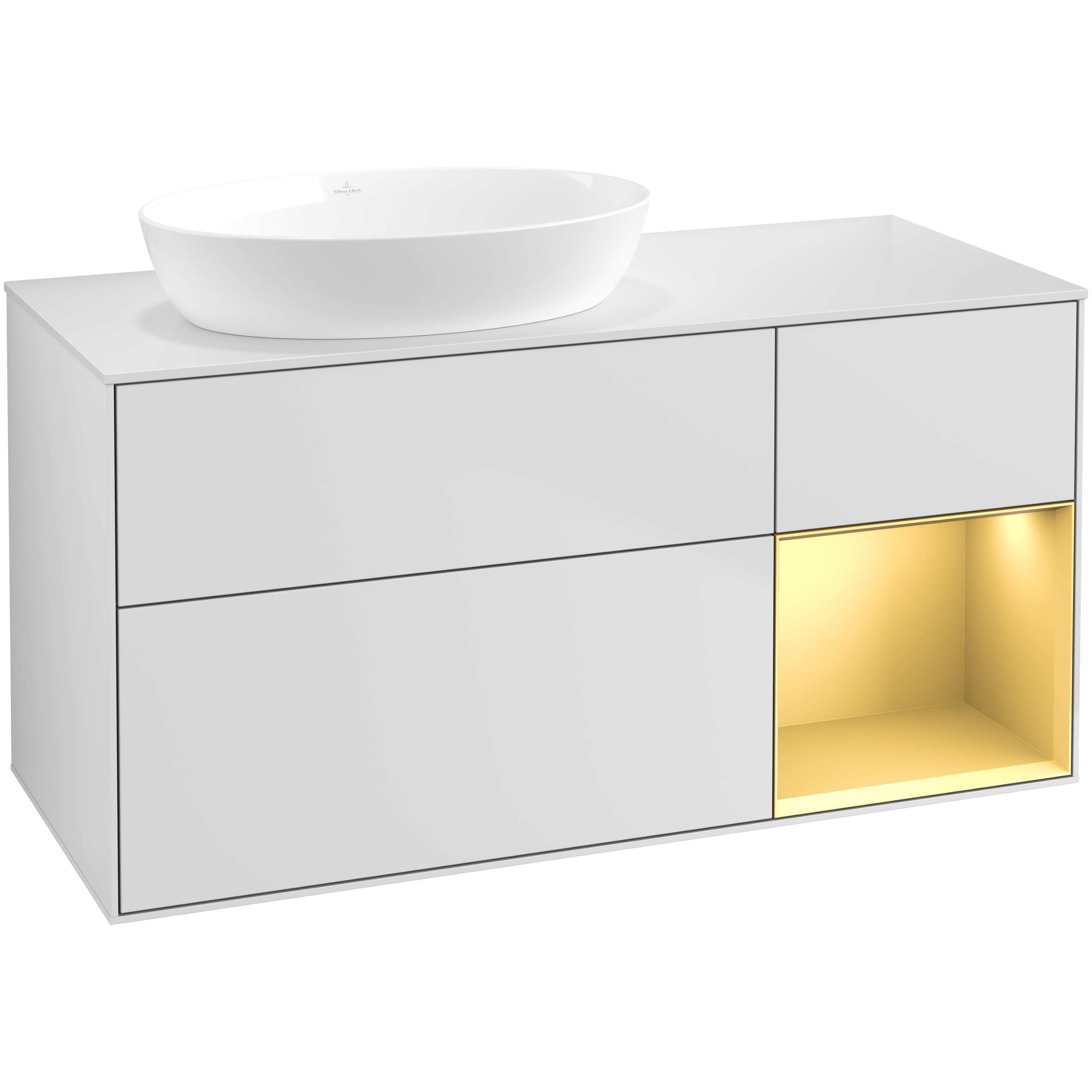 Tvättställsskåp Villeroy & Boch Finion med 3 Lådor Hylla och Bänkskiva för Ocentrerat Tvättställ från Artis & Collaro