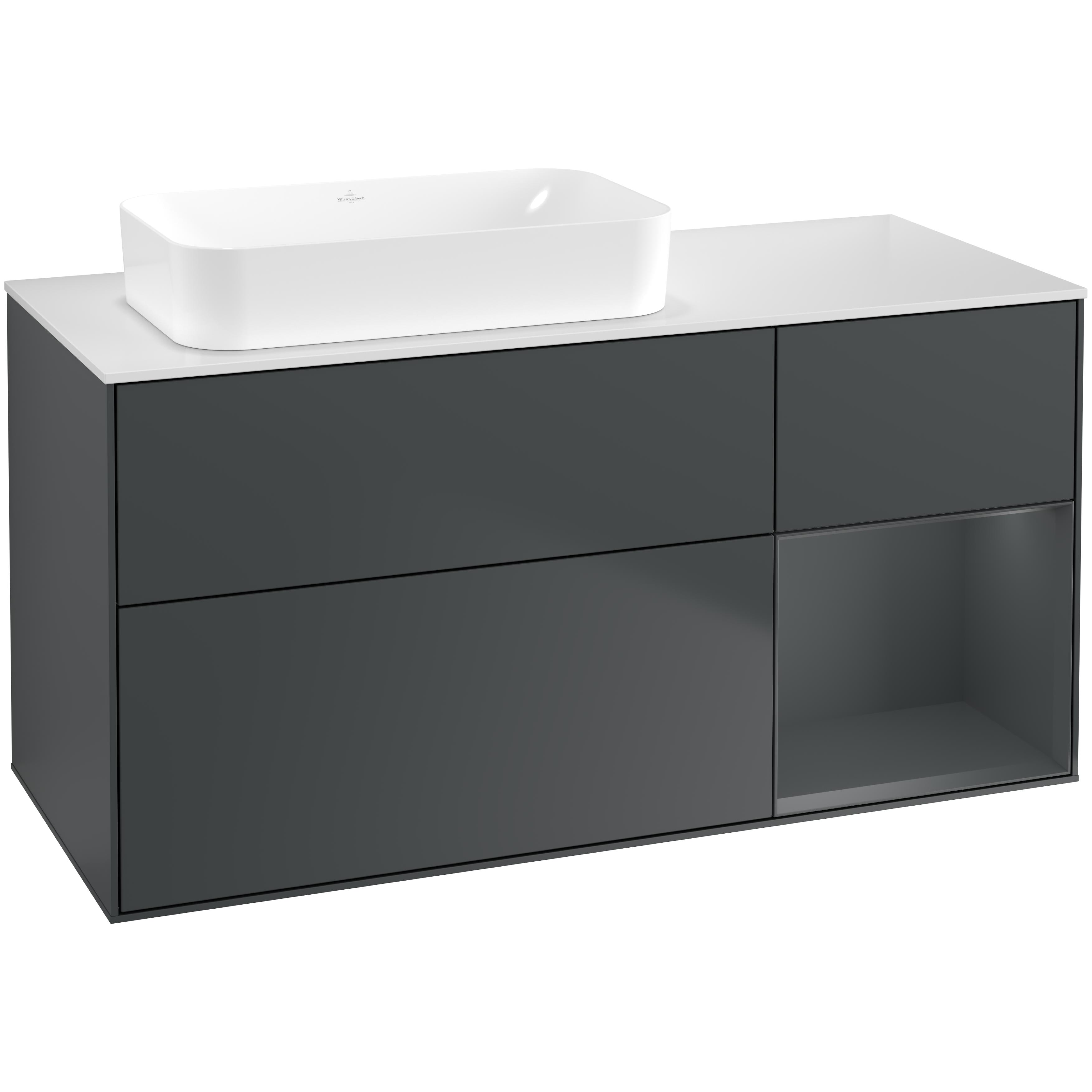 Tvättställsskåp Villeroy & Boch Finion med 3 Lådor Hylla och Bänkskiva för Ocentrerat Fristående Tvättställ