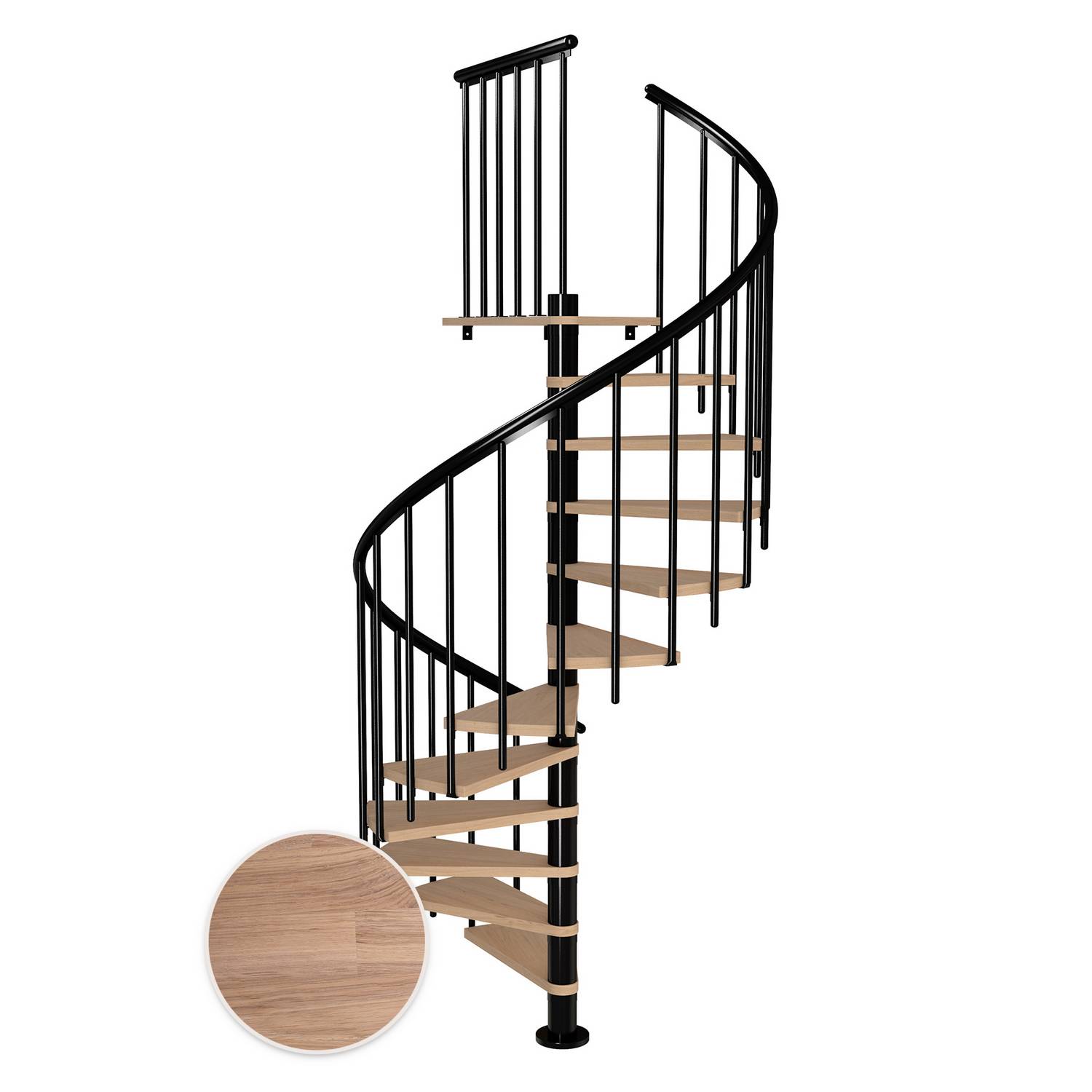 MONTREAL spiral ek vit oljad svart CLASSIC3 13T Ø160 Svart, D: 1600 mm, Høyde gulv til gulv: 2910-3330 mm, 13+1 trinn