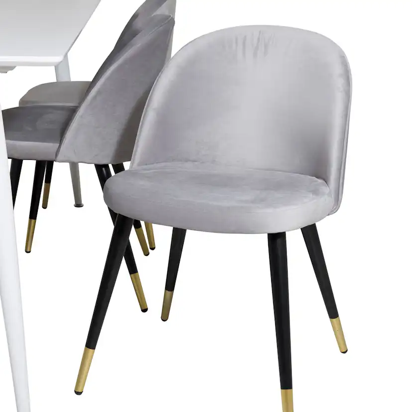 Polar table- White top/Velvet Chair Brass -ljusgrå/Black_6 Hvit/Grå/Sort/Messing