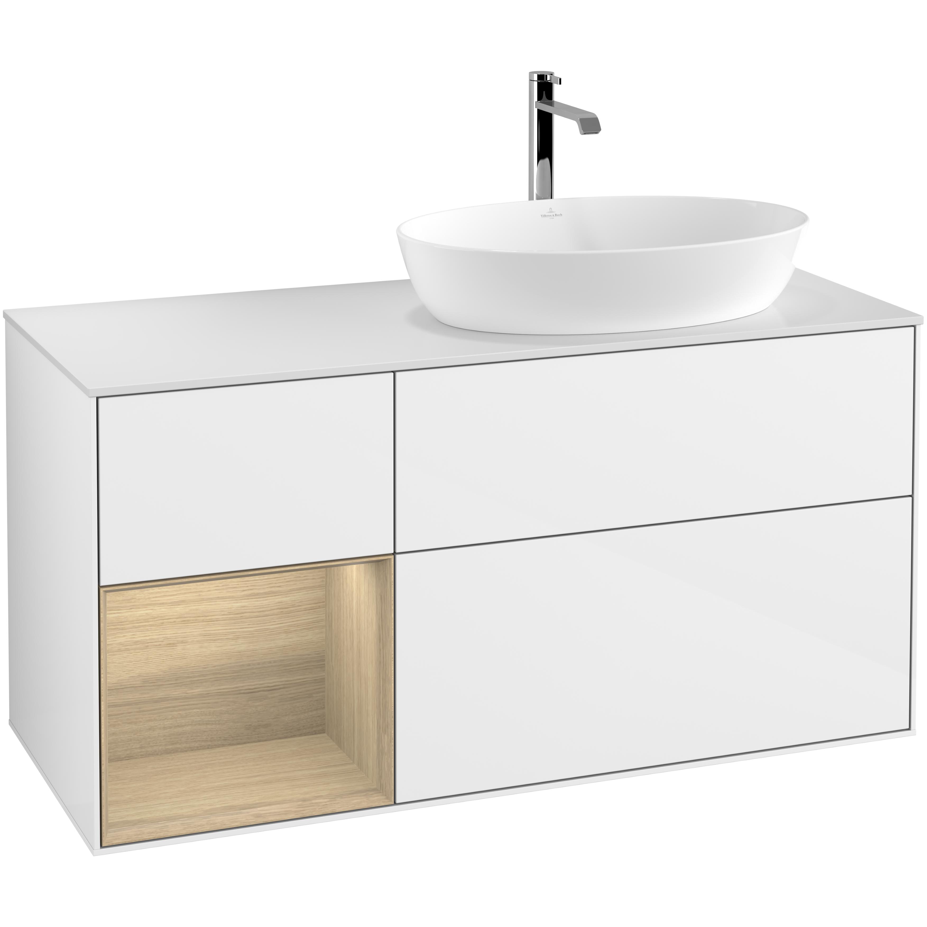 Tvättställsskåp Villeroy & Boch Finion med 3 Lådor Hylla och Bänkskiva för Ocentrerat Tvättställ från Artis & Collaro