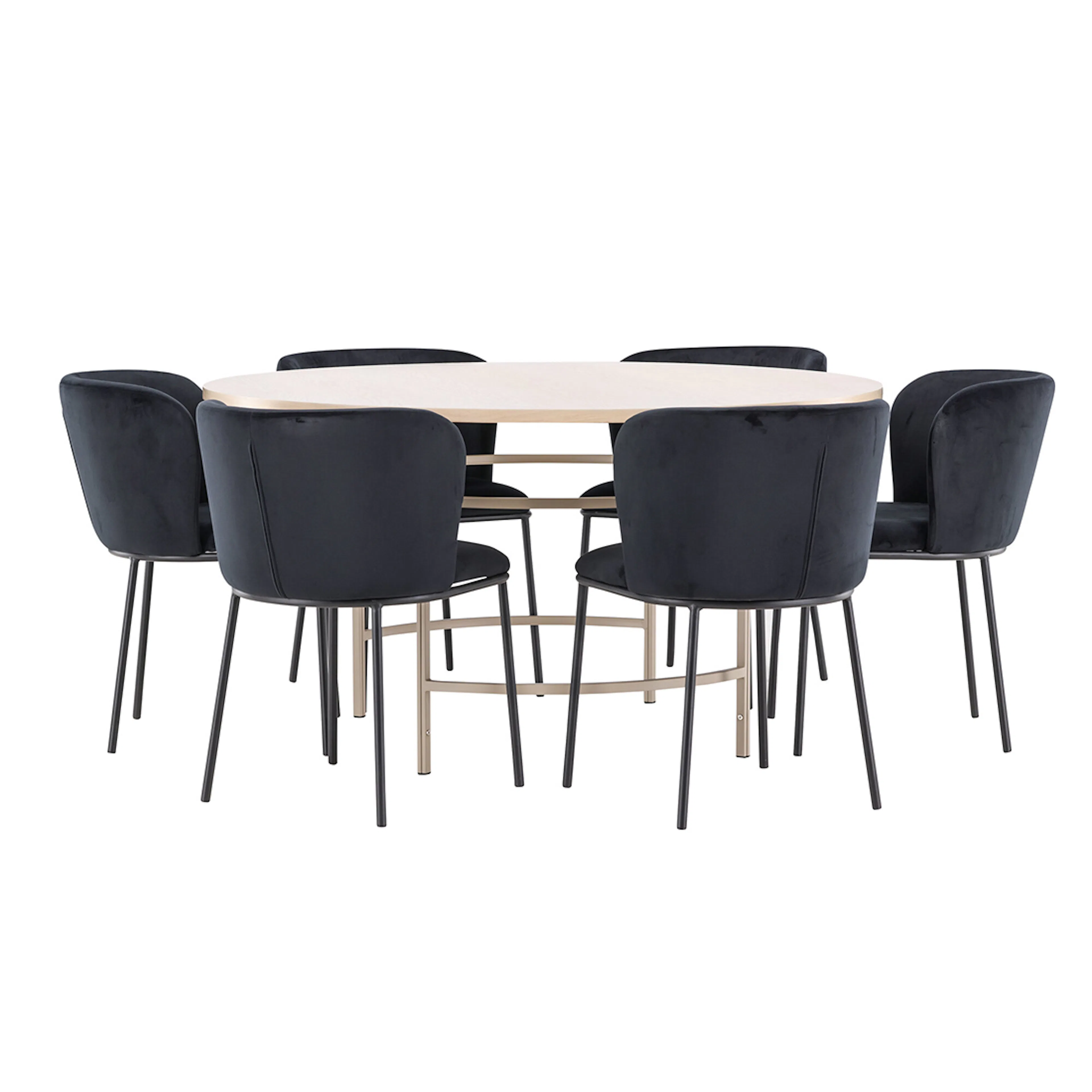 Copenhagen Table - Whitewash/Beige with 6 Edina Chair - Blac Farge: Hvitvask/Beige/Sort