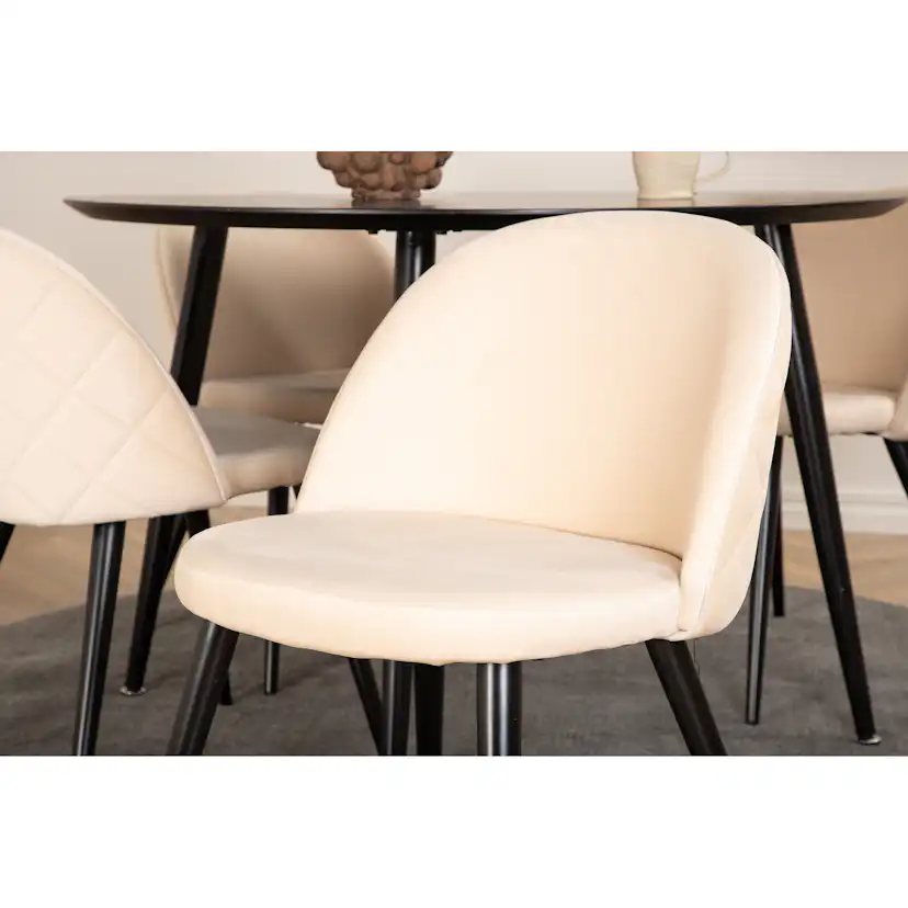 Spisegruppe Venture Home Dipp Ø115 cm med 4 Velvet Stitches Stoler