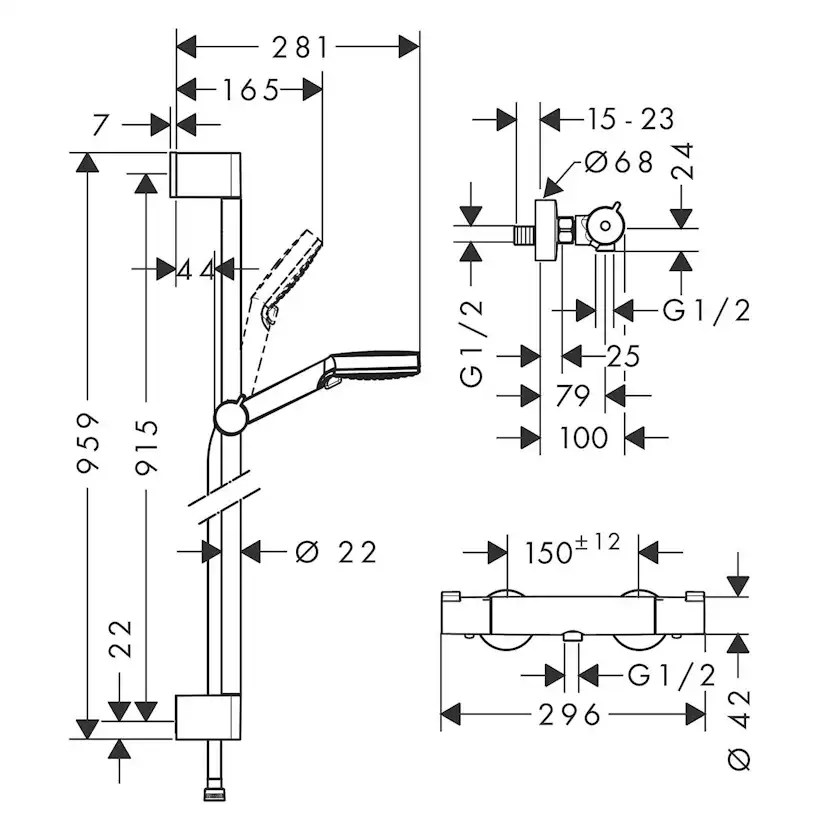 Dusjsett Hansgrohe Crometta Ecostat 1001 CL 150 cc