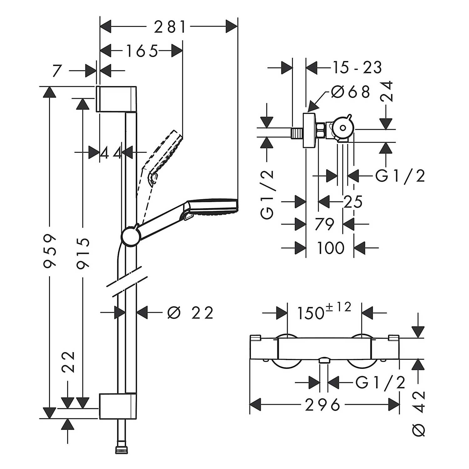 Dusjsett Hansgrohe Crometta Ecostat 1001 CL 150 cc