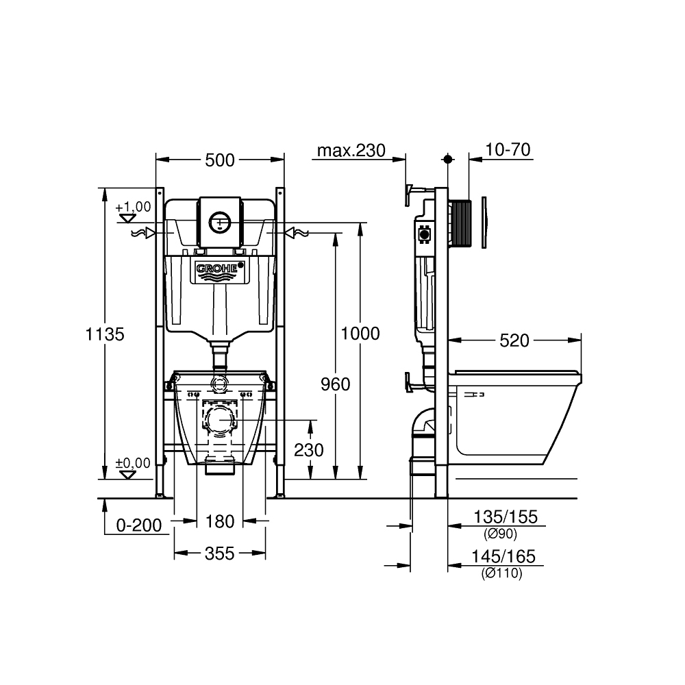Vegghengt Toalett Grohe Solido Compact Set 38973 4in1 Komplett