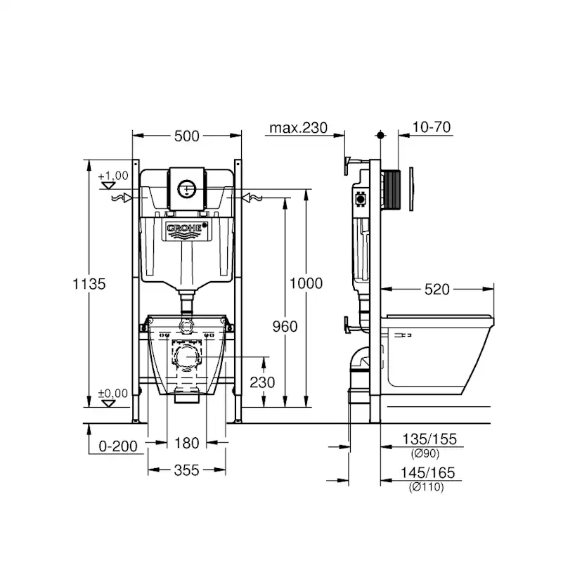 Vegghengt Toalett Grohe Solido Compact Set 38973 4in1 Komplett