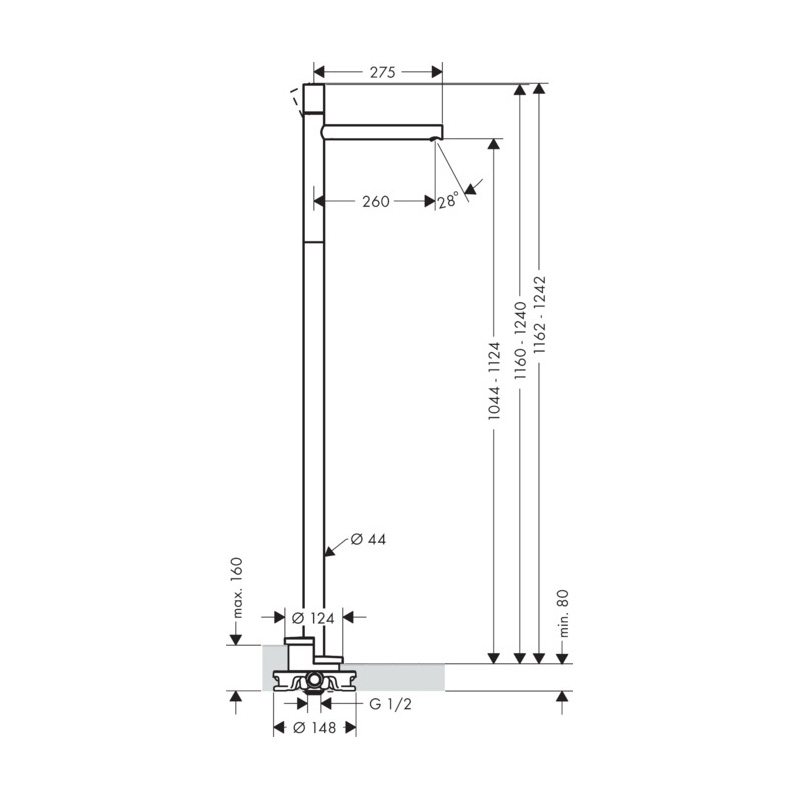 Servantbatteri Axor Uno 1-greps for Gulvmontering