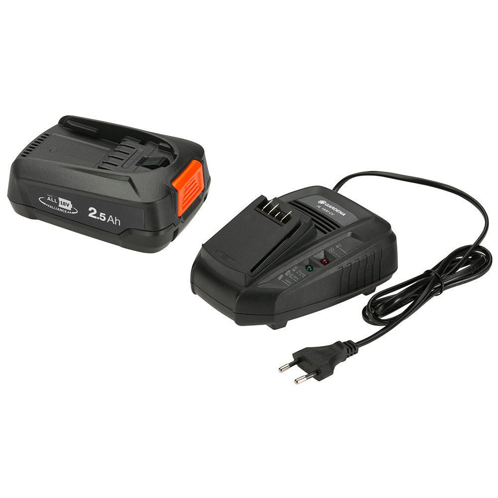 Batteri og Hurtiglader Gardena P4A PBA 18/45 + AL1830 2,5Ah Startkit
