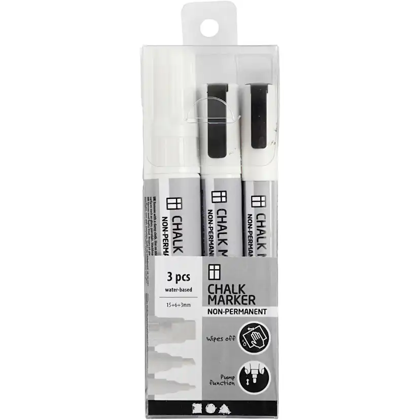 Tusj Creativ Company Krittmarkører Hvit Strek 3+6+15 mm 3 stk