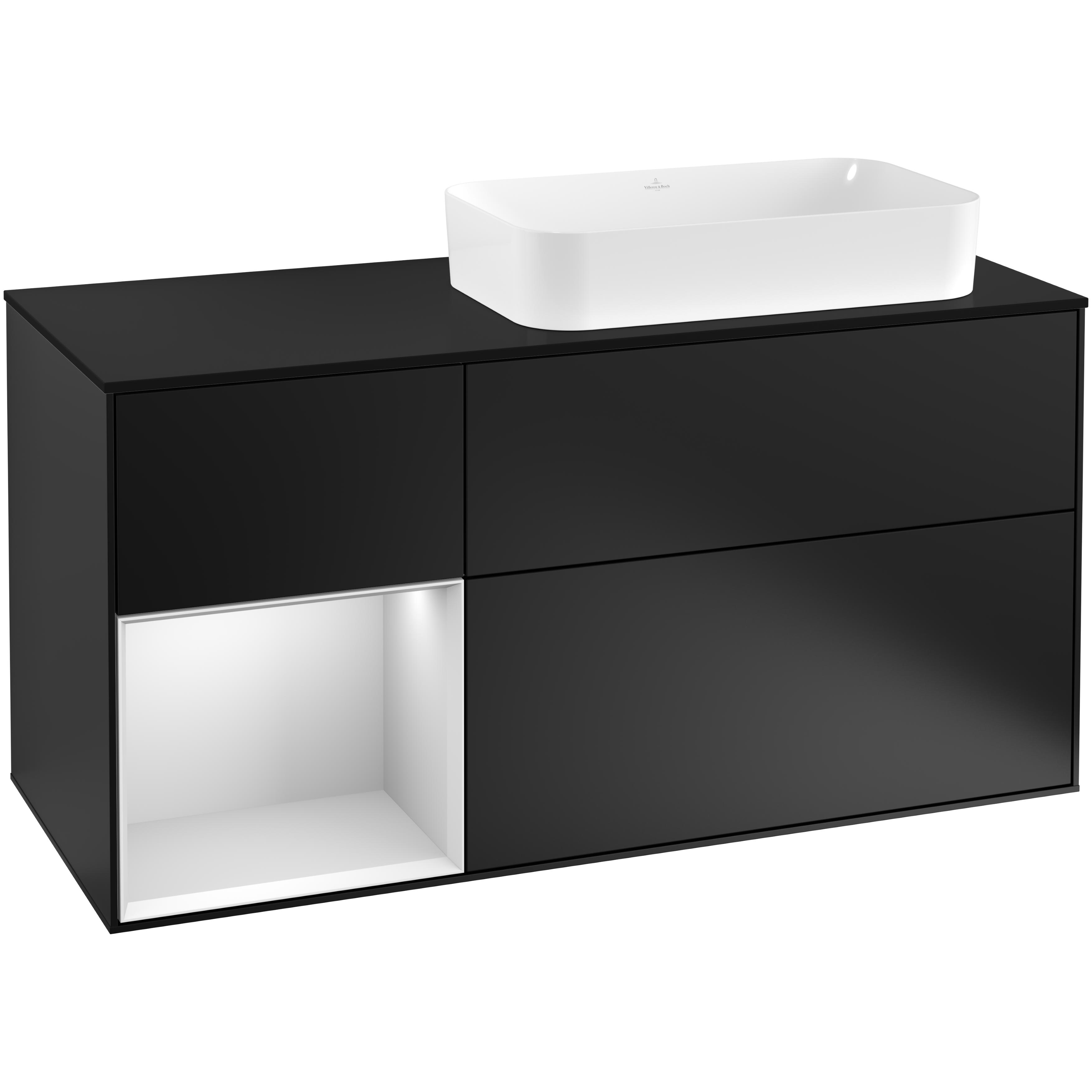 Tvättställsskåp Villeroy & Boch Finion med 3 Lådor Hylla och Bänkskiva för Ocentrerat Fristående Tvättställ