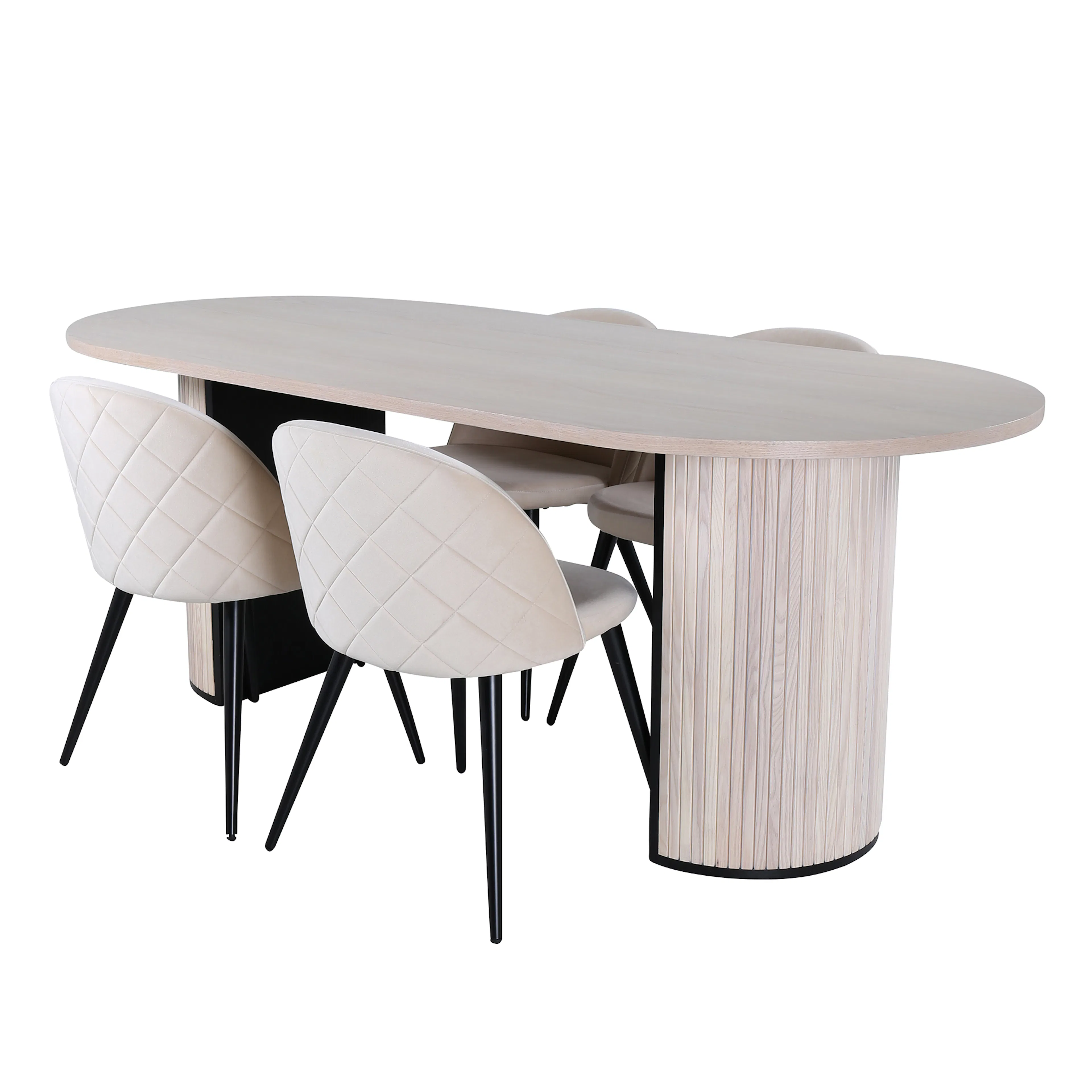 Bianca Oval Dining Table - White Wash / Black Veneer+Velvet BeinHvit