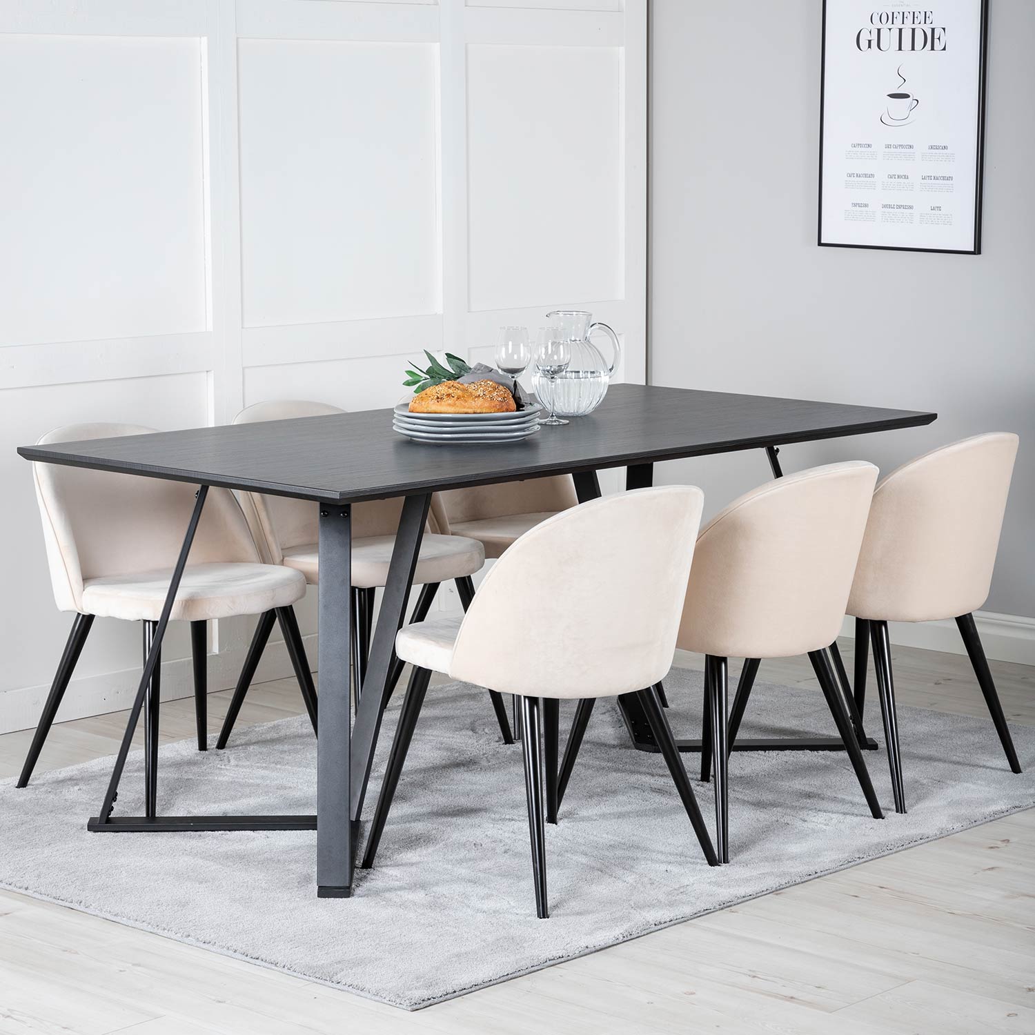 Spisegruppe Venture Home Madde med 6 Valentina Stoler Fløyel