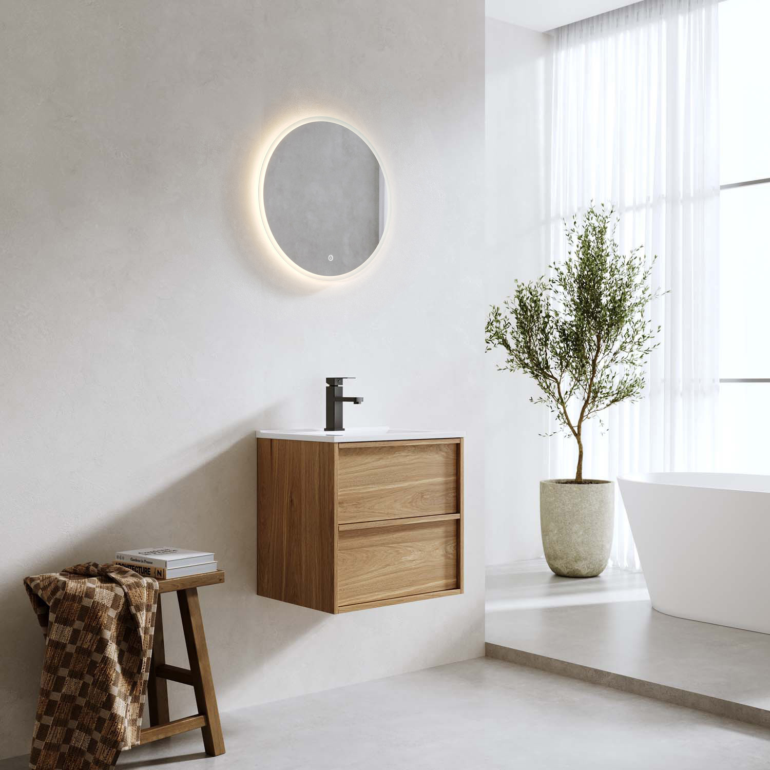 Tvättställsskåp Bathlife Charm med Tvättställ och Spegel Skina