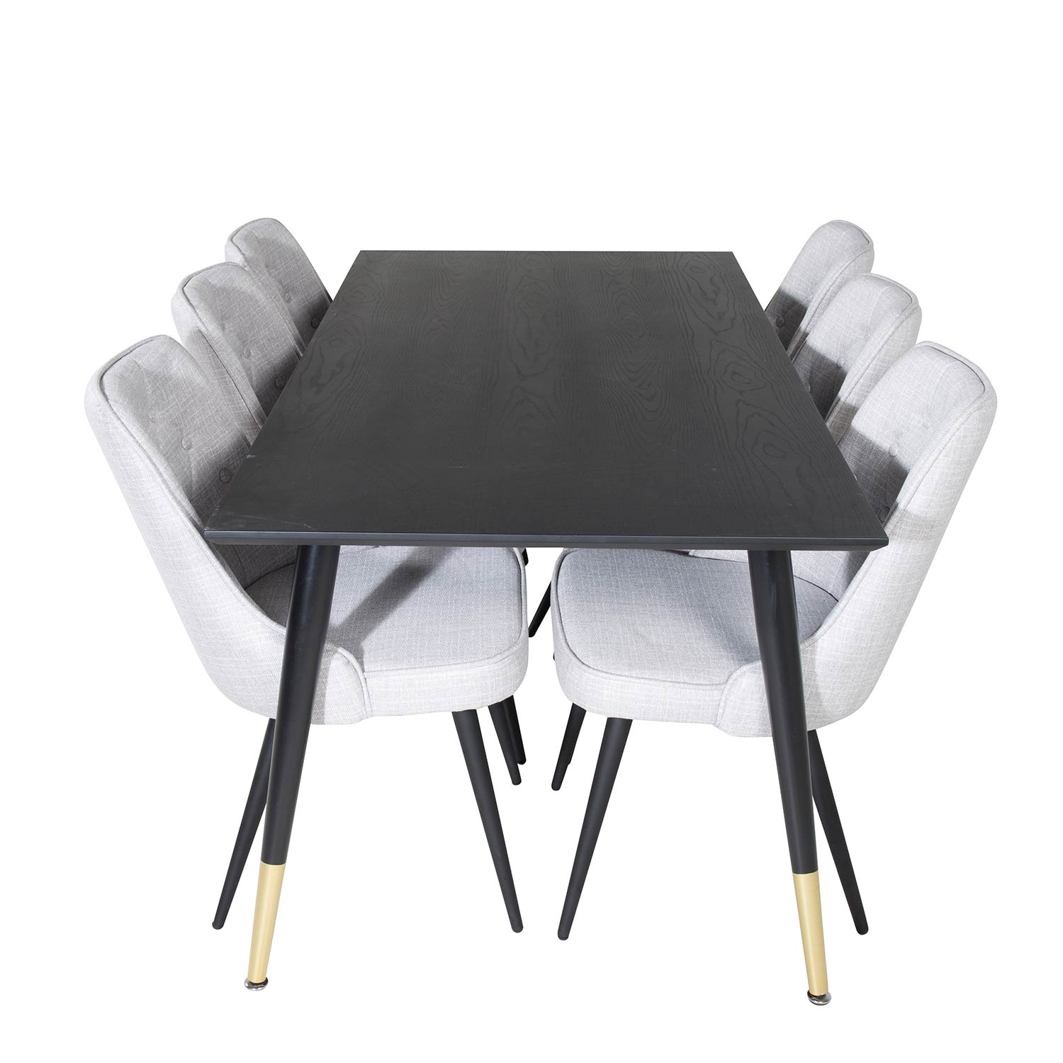 DippTable-Black/Black Brass+Velvet Chair-Light Grey_6 Sort/Messing/Lysegrå