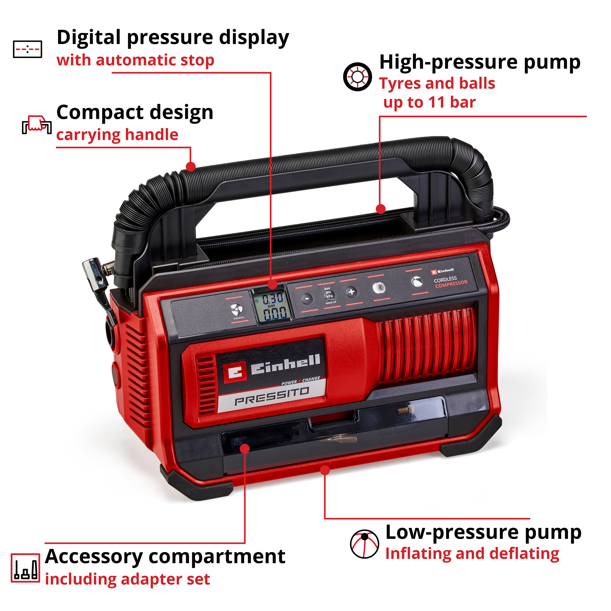 Kompressor Einhell PRESSITO 18/25 Trådløs uten Batteri
