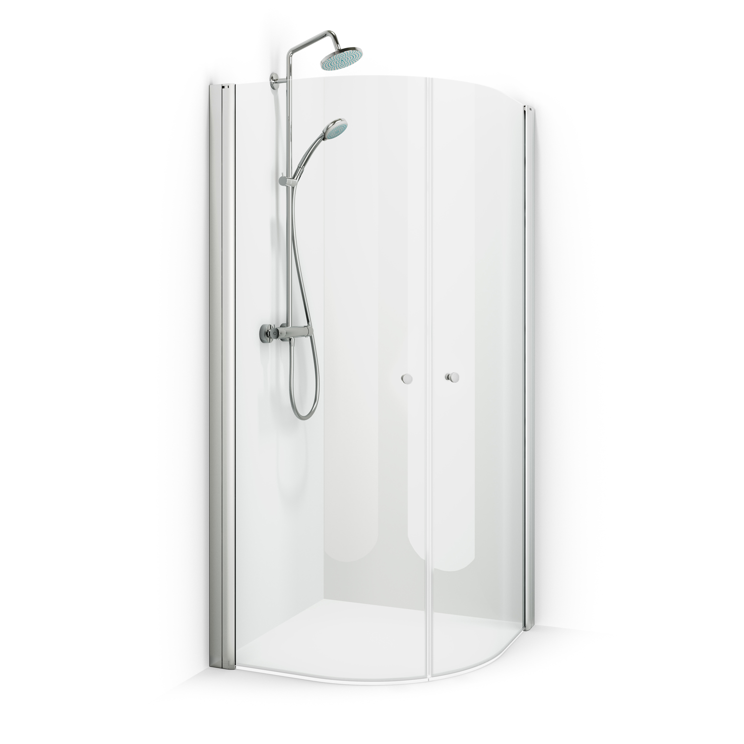 Spirit Rund 90x90 Ma Kl L 900x900x1800 mm, Matt Aluminium, Klart Glass med Knott