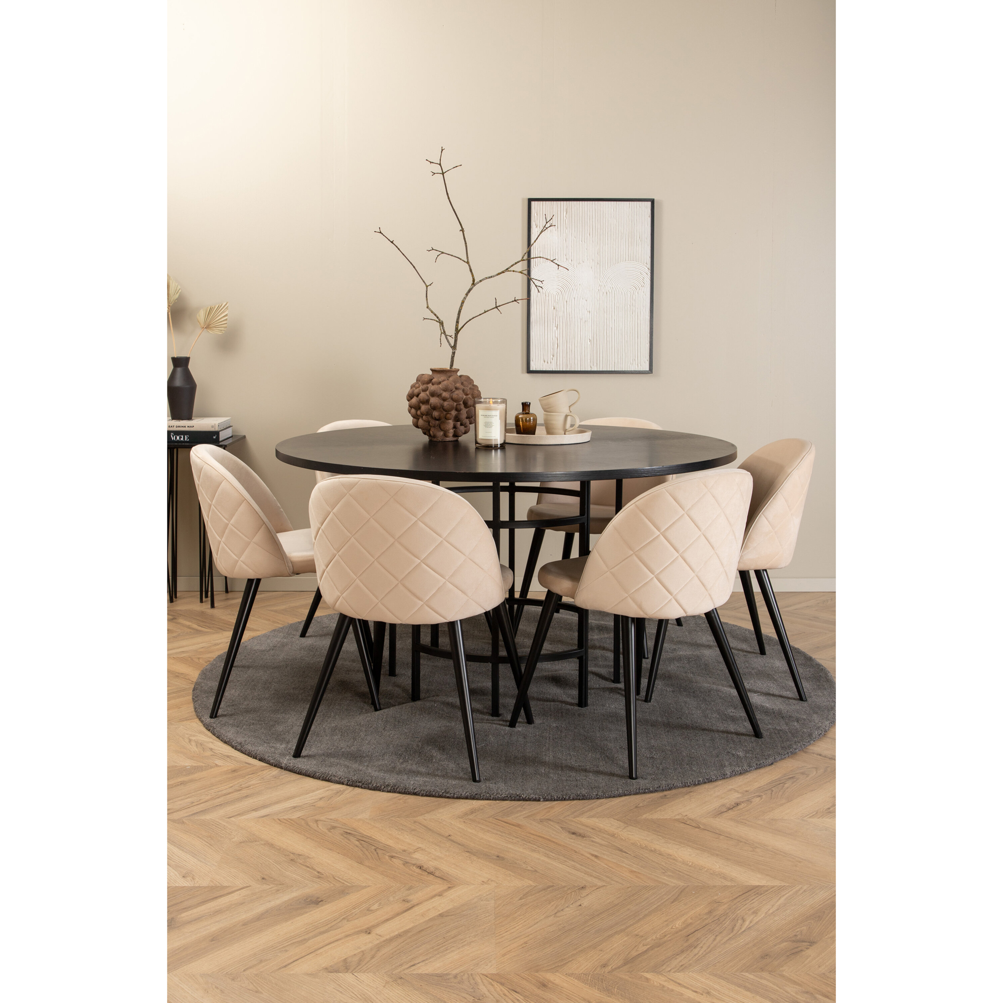 Spisegruppe furniture/fashion Copenhagen Ø140 cm med 6 Velvet Stoler