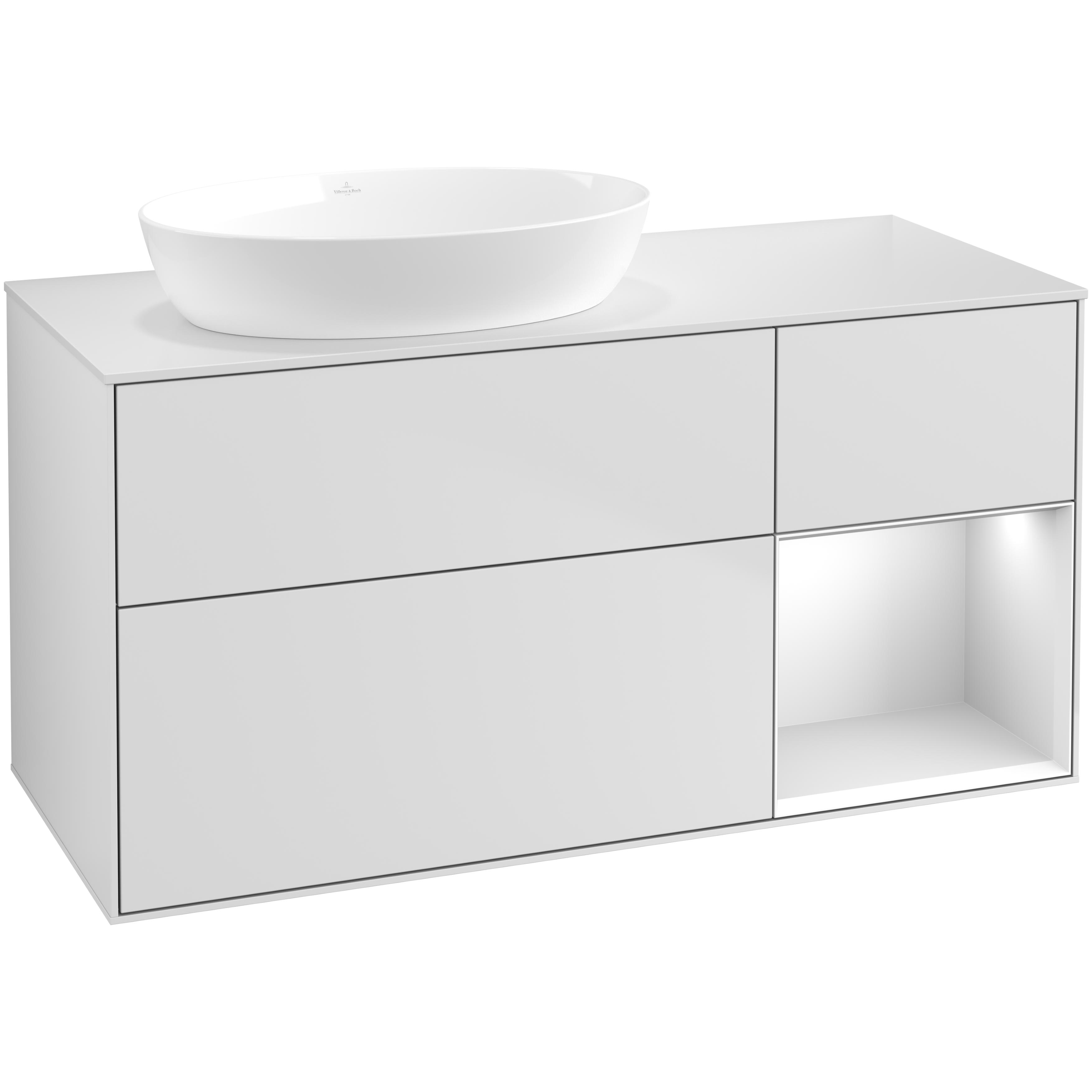 Tvättställsskåp Villeroy & Boch Finion med 3 Lådor Hylla och Bänkskiva för Ocentrerat Tvättställ från Artis & Collaro