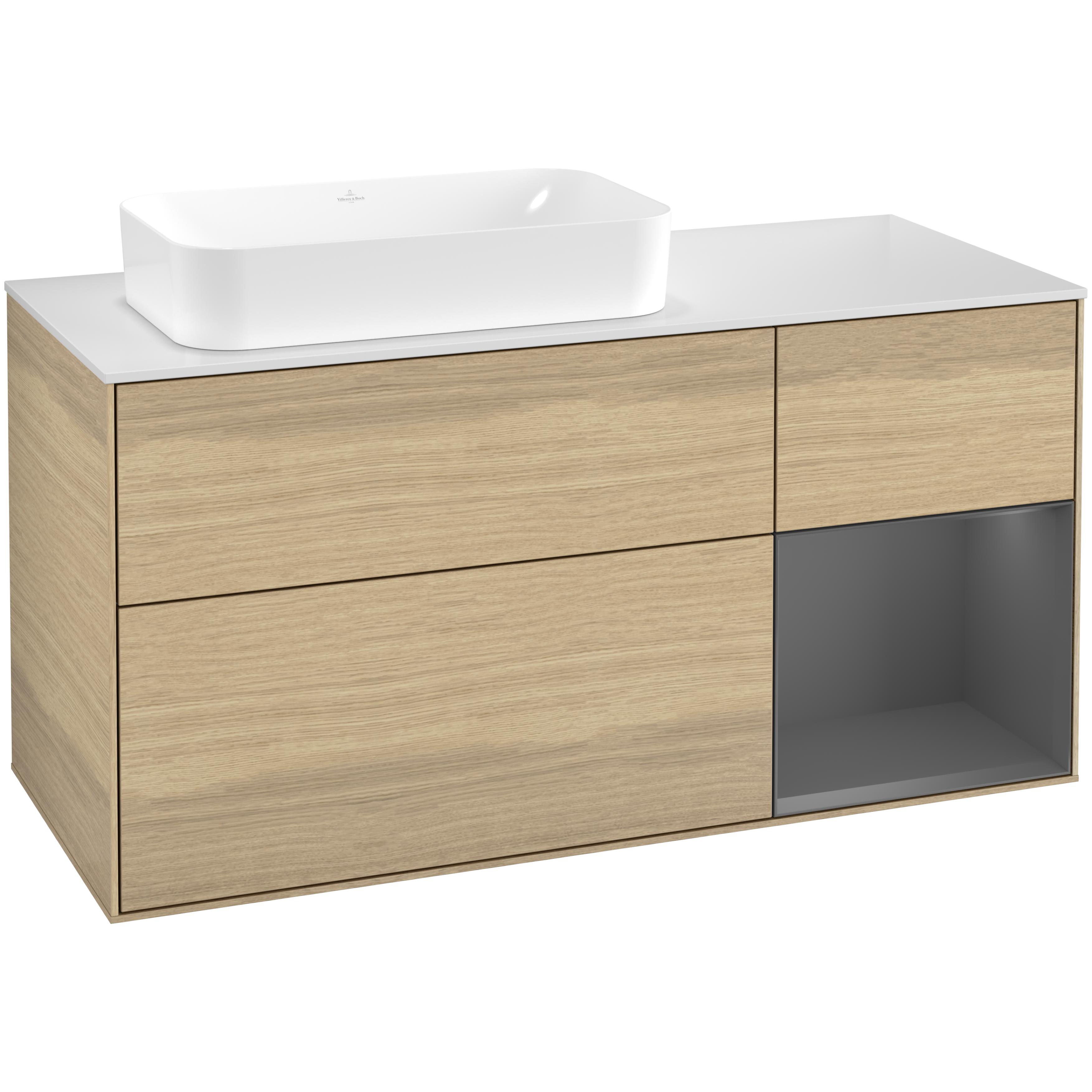 Tvättställsskåp Villeroy & Boch Finion med 3 Lådor Hylla och Bänkskiva för Ocentrerat Fristående Tvättställ