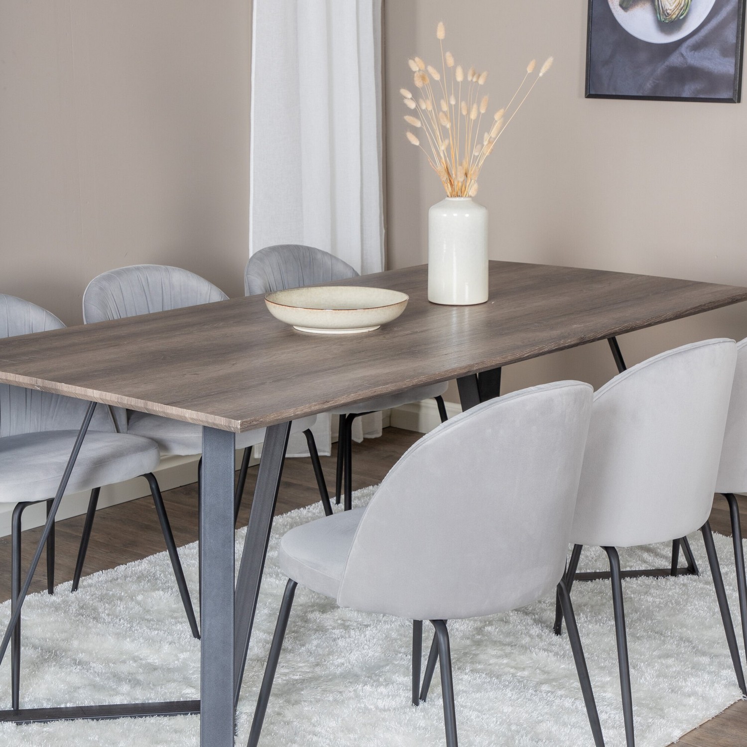 Spisegruppe Venture Home Madde med 6 Wrigley Stoler Fløyel
