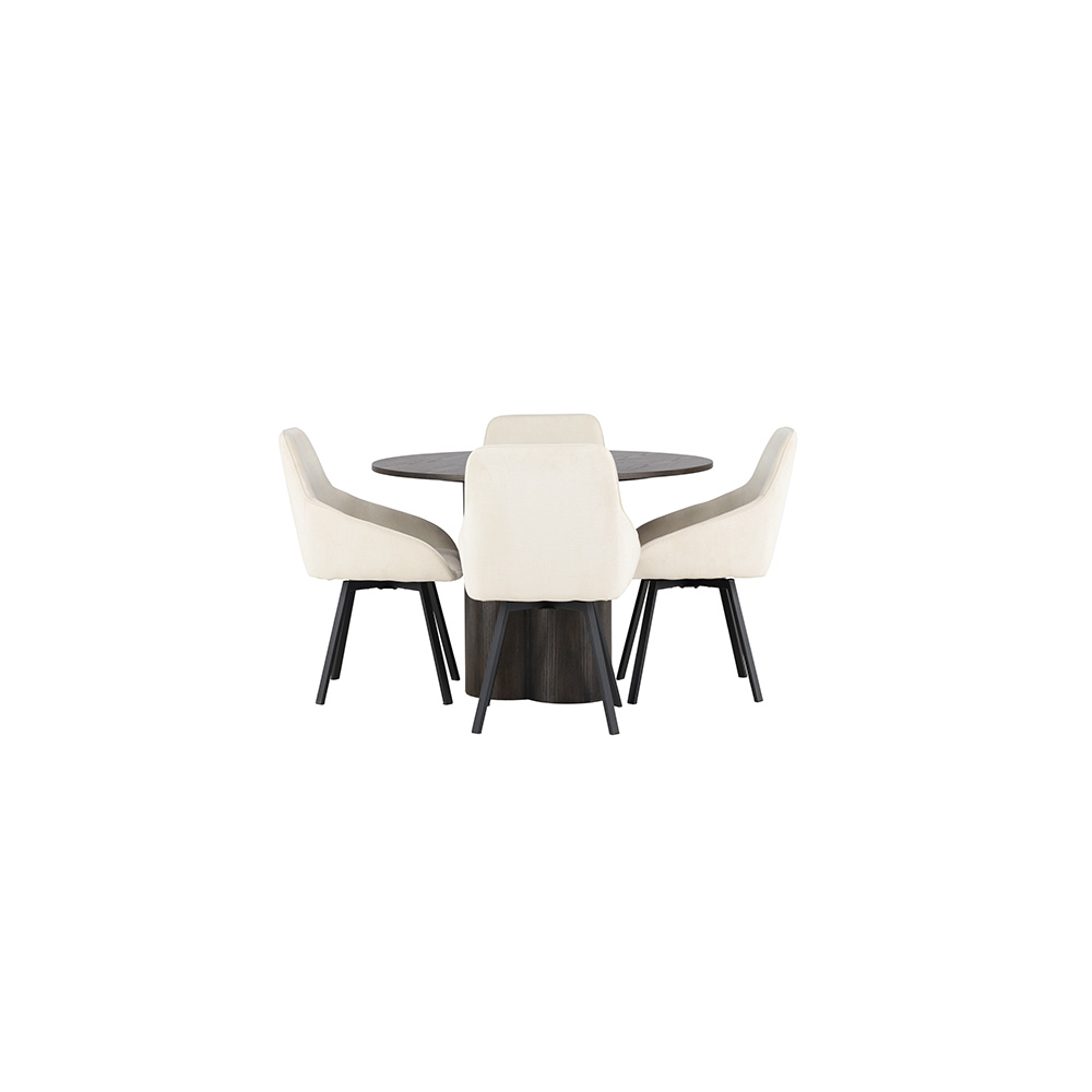 Spisegruppe Venture Home Olivia Ø110 cm med 4 stk Rosie Stoler