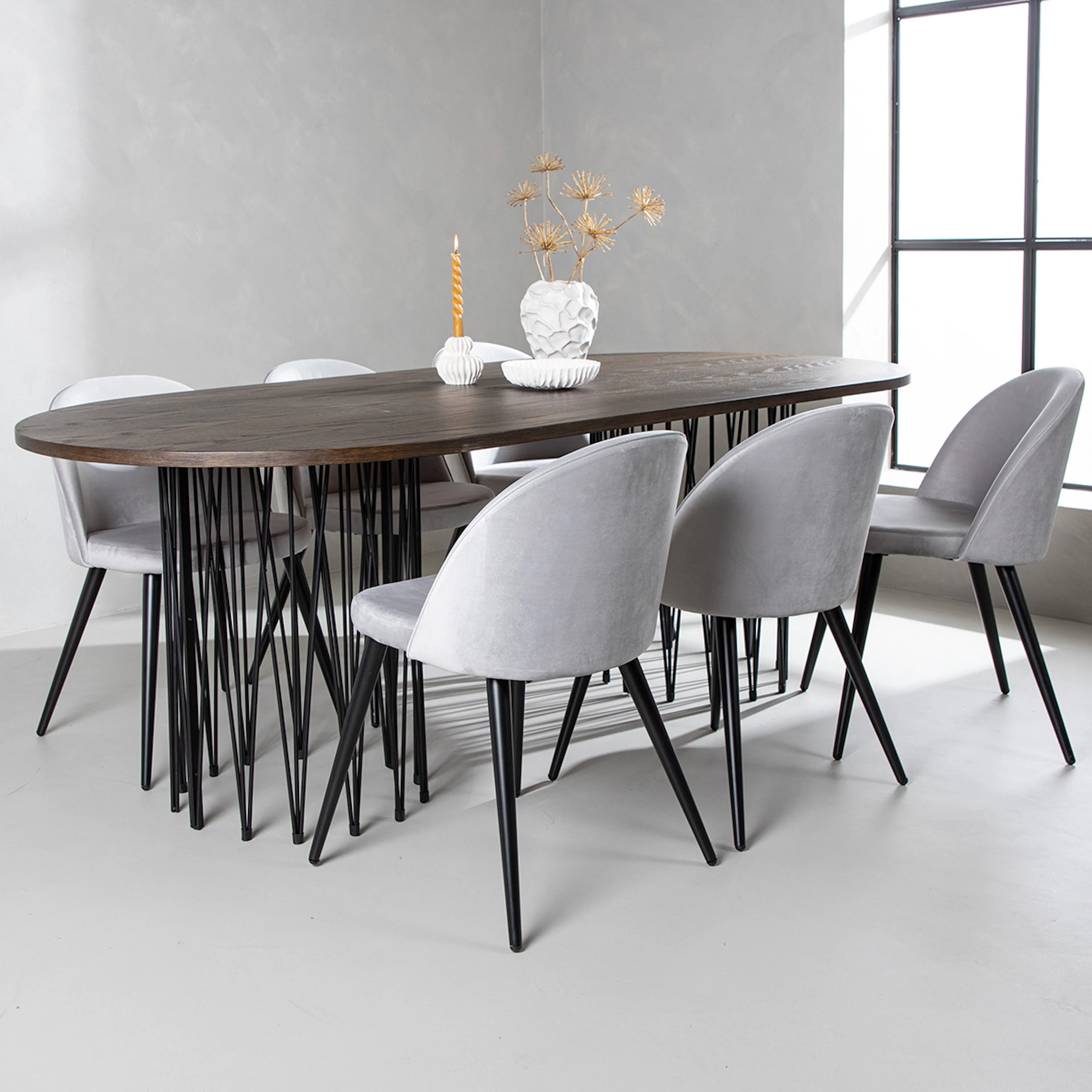 Spisegruppe furniture/fashion Stone med 6 Velvet Stoler
