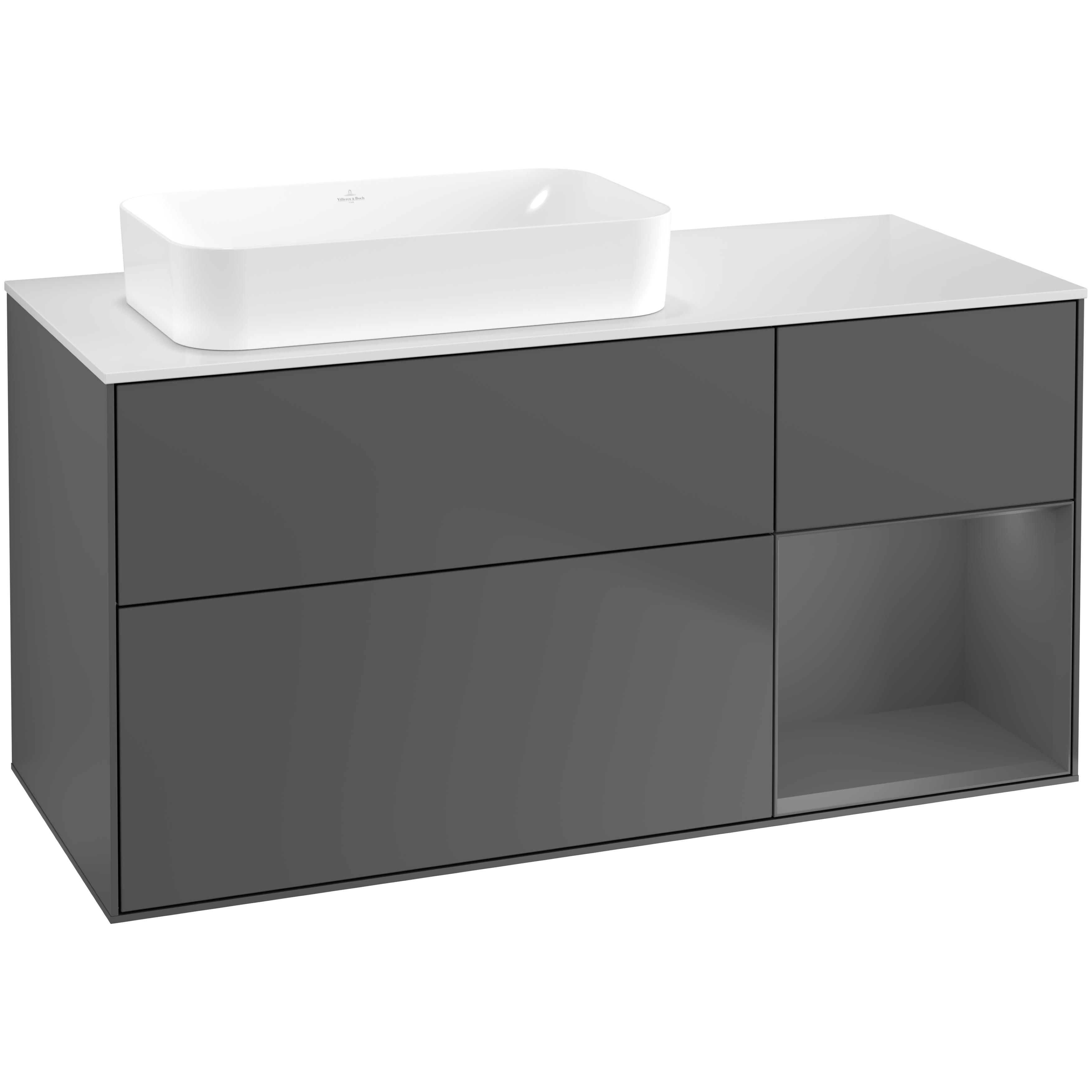 Tvättställsskåp Villeroy & Boch Finion med 3 Lådor Hylla och Bänkskiva för Ocentrerat Fristående Tvättställ