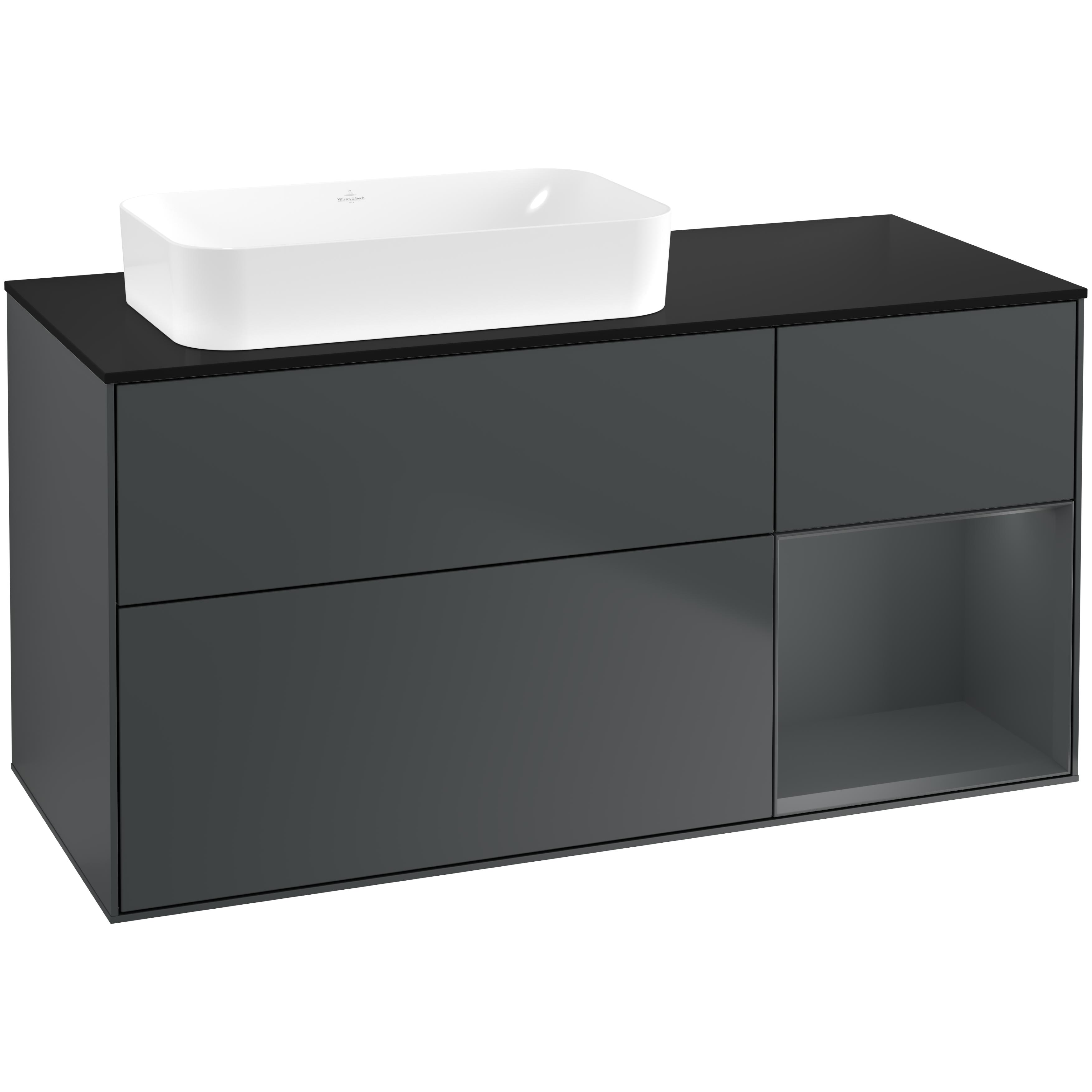 Tvättställsskåp Villeroy & Boch Finion med 3 Lådor Hylla och Bänkskiva för Ocentrerat Fristående Tvättställ