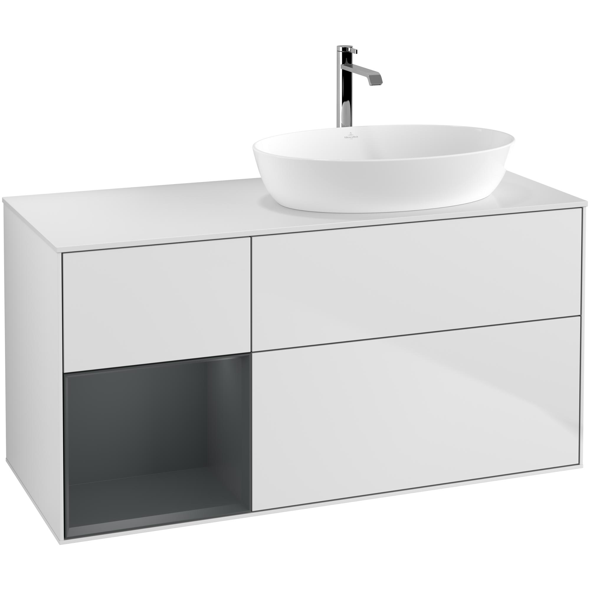Tvättställsskåp Villeroy & Boch Finion med 3 Lådor Hylla och Bänkskiva för Ocentrerat Tvättställ från Artis & Collaro | badrum - badrumsmobler - tvattstallsskap-och-kommod | KakelKungen