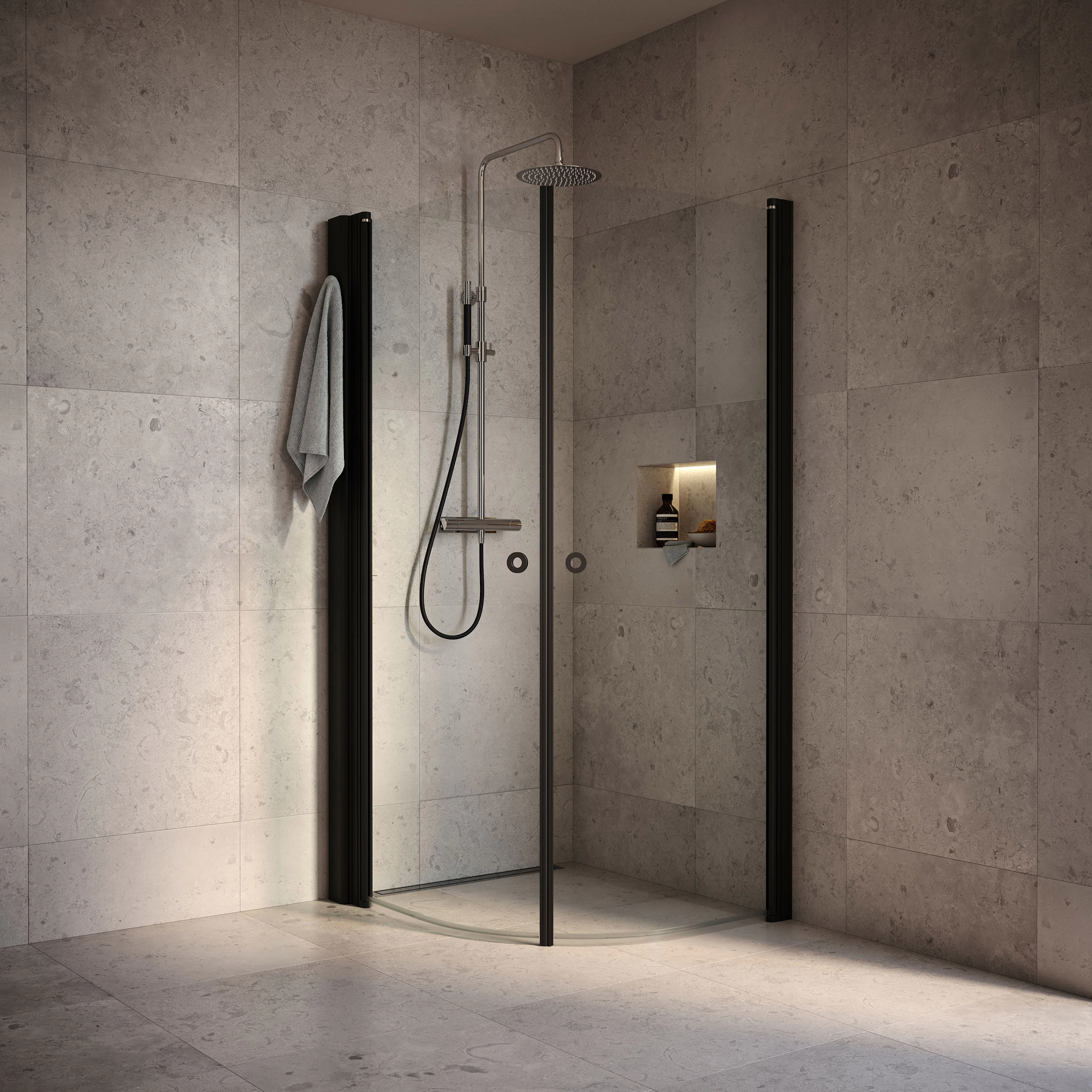 Duschpaket Niagara: 56002189 Duschvägg Linc Niagara 800x900, BxDxH: 800x900x2000 mm, Profil: Mattsvart