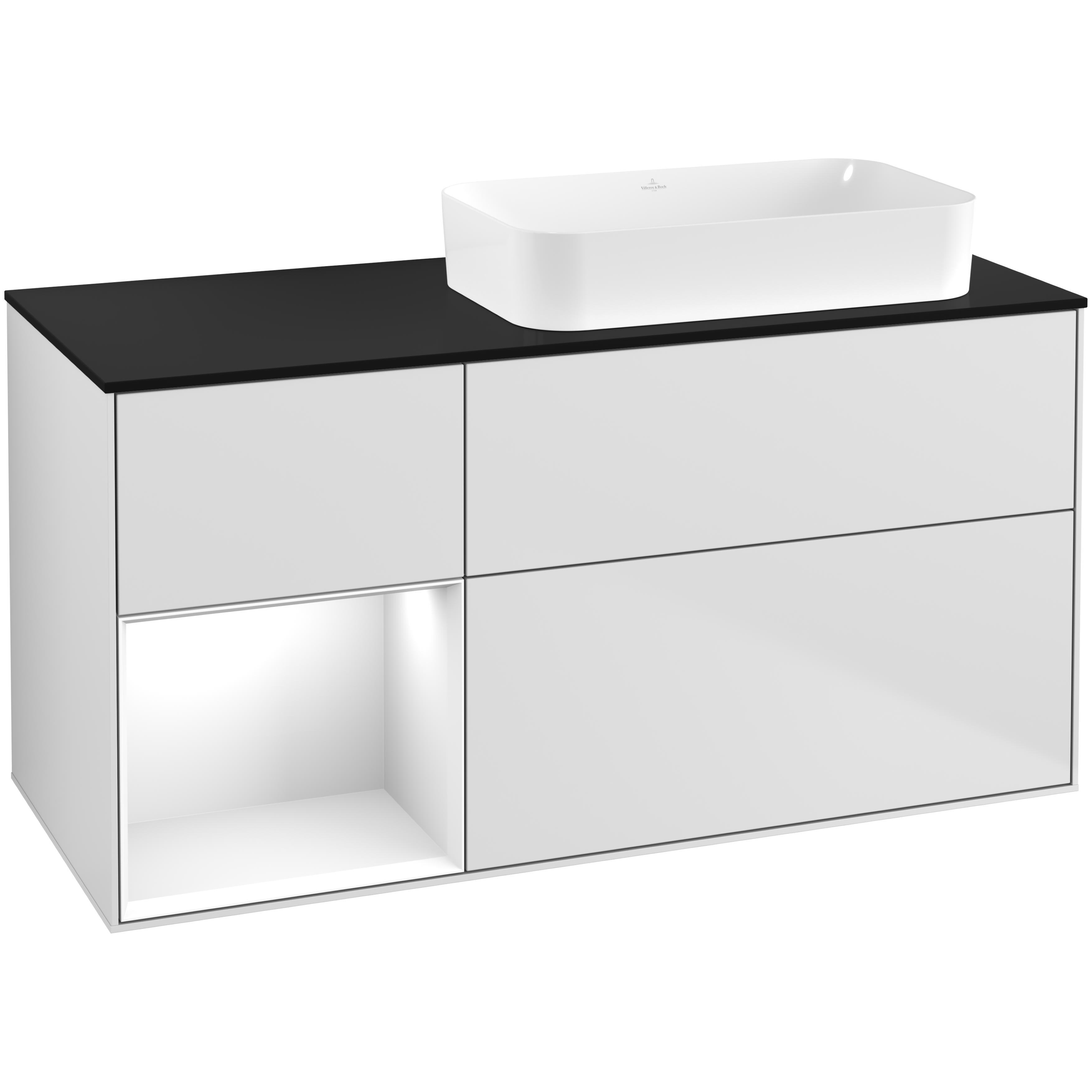 Tvättställsskåp Villeroy & Boch Finion med 3 Lådor Hylla och Bänkskiva för Ocentrerat Fristående Tvättställ