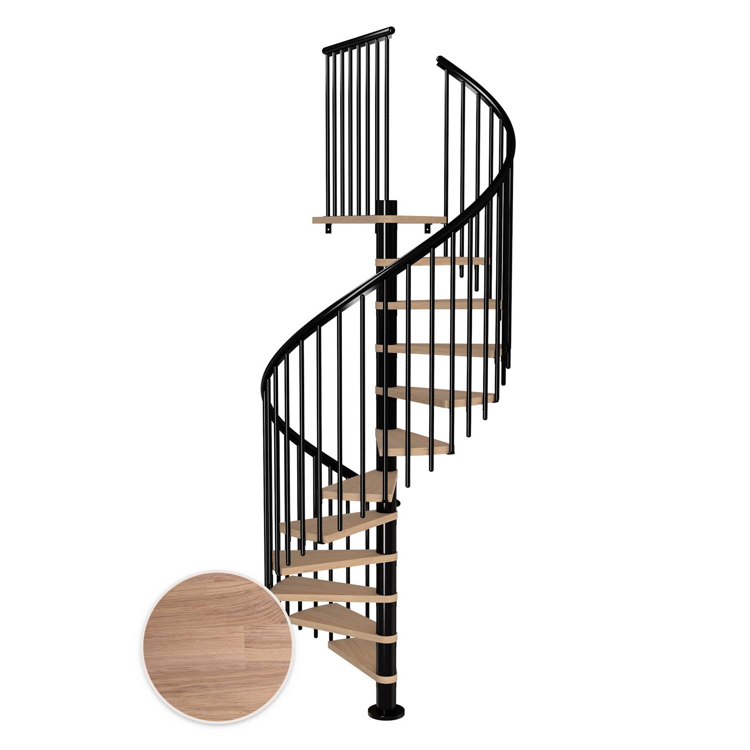 MONTREAL spiral ek vit oljad svart CLASSIC4 12T Ø140 Svart, D: 1400 mm, Høyde gulv til gulv: 2700-3090 mm, 12+1 trinn