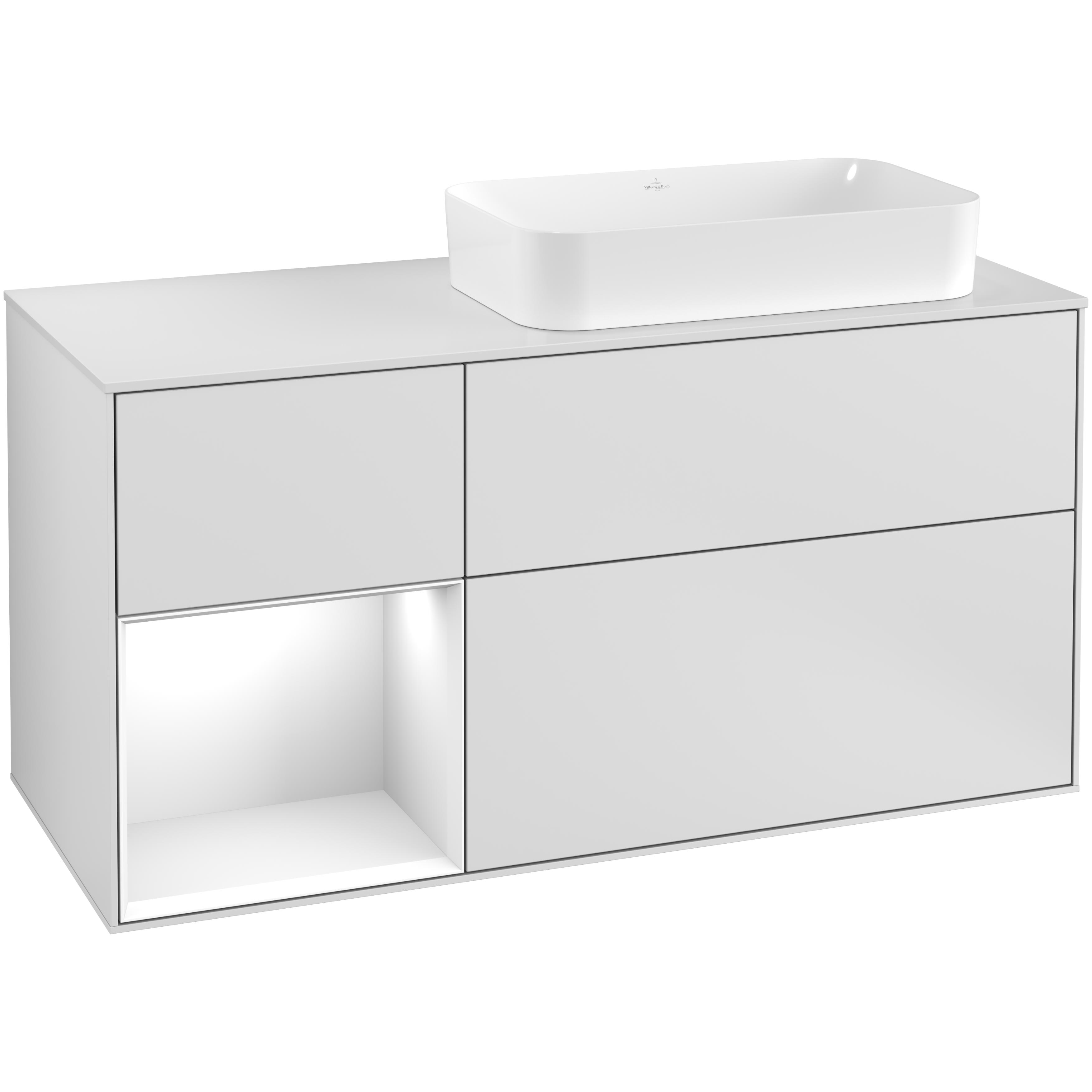 Tvättställsskåp Villeroy & Boch Finion med 3 Lådor Hylla och Bänkskiva för Ocentrerat Fristående Tvättställ