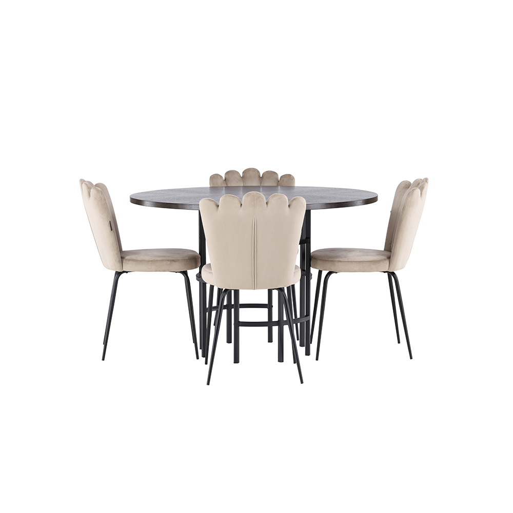 Spisegruppe Venture Home Copenhagen Ø 115 cm med 4 Limhamn Light Stoler Fløyel