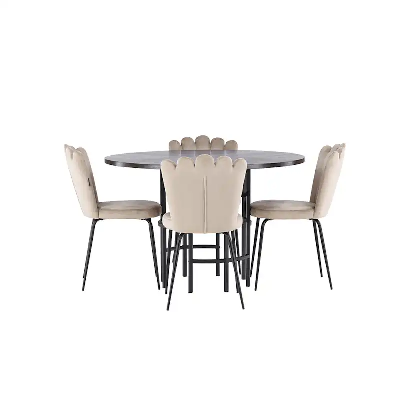 Spisegruppe Venture Home Copenhagen Ø 115 cm med 4 Limhamn Light Stoler Fløyel