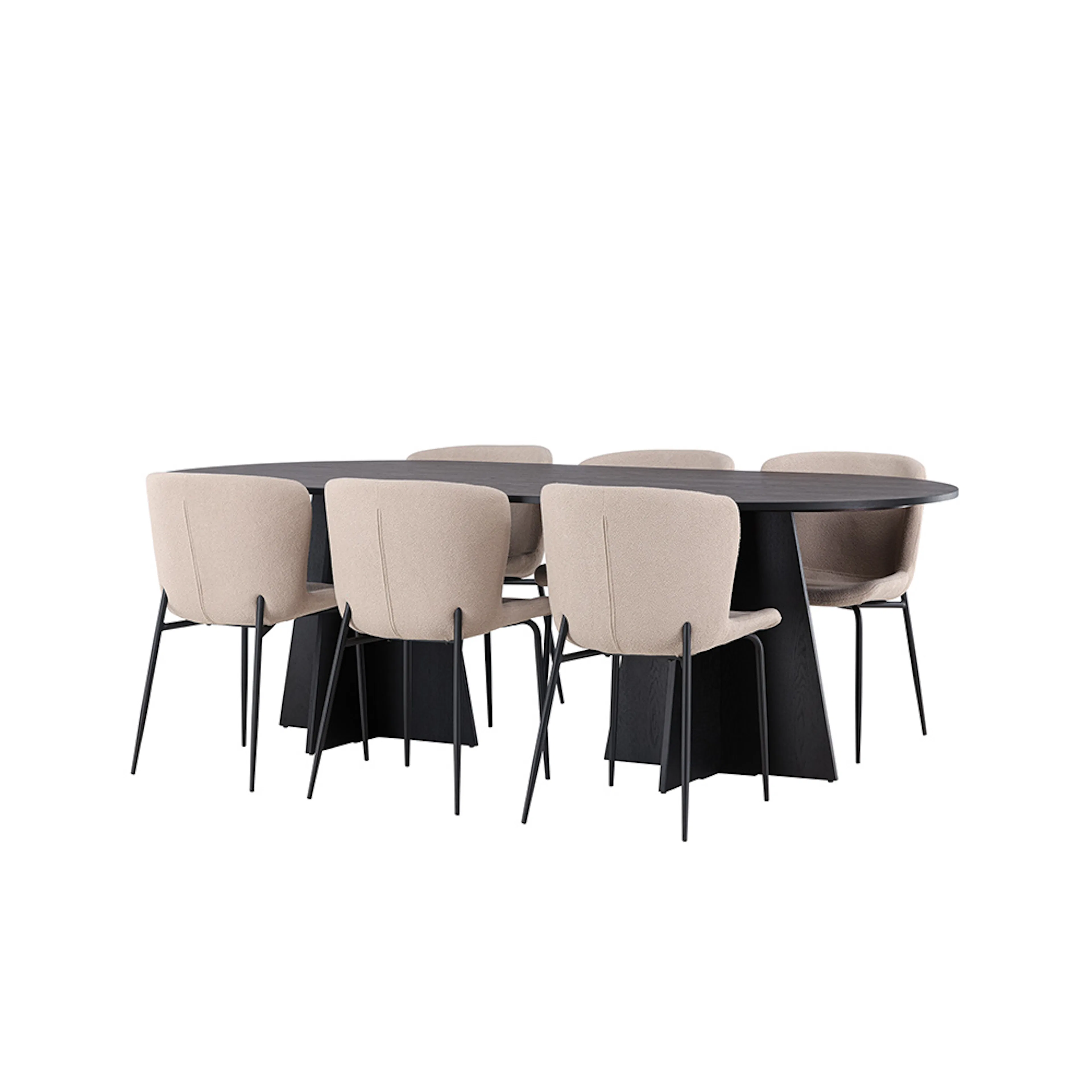 Bootcut Oval Dining Table - Black / Black Fanéer +Modesto Di Sort/Beige