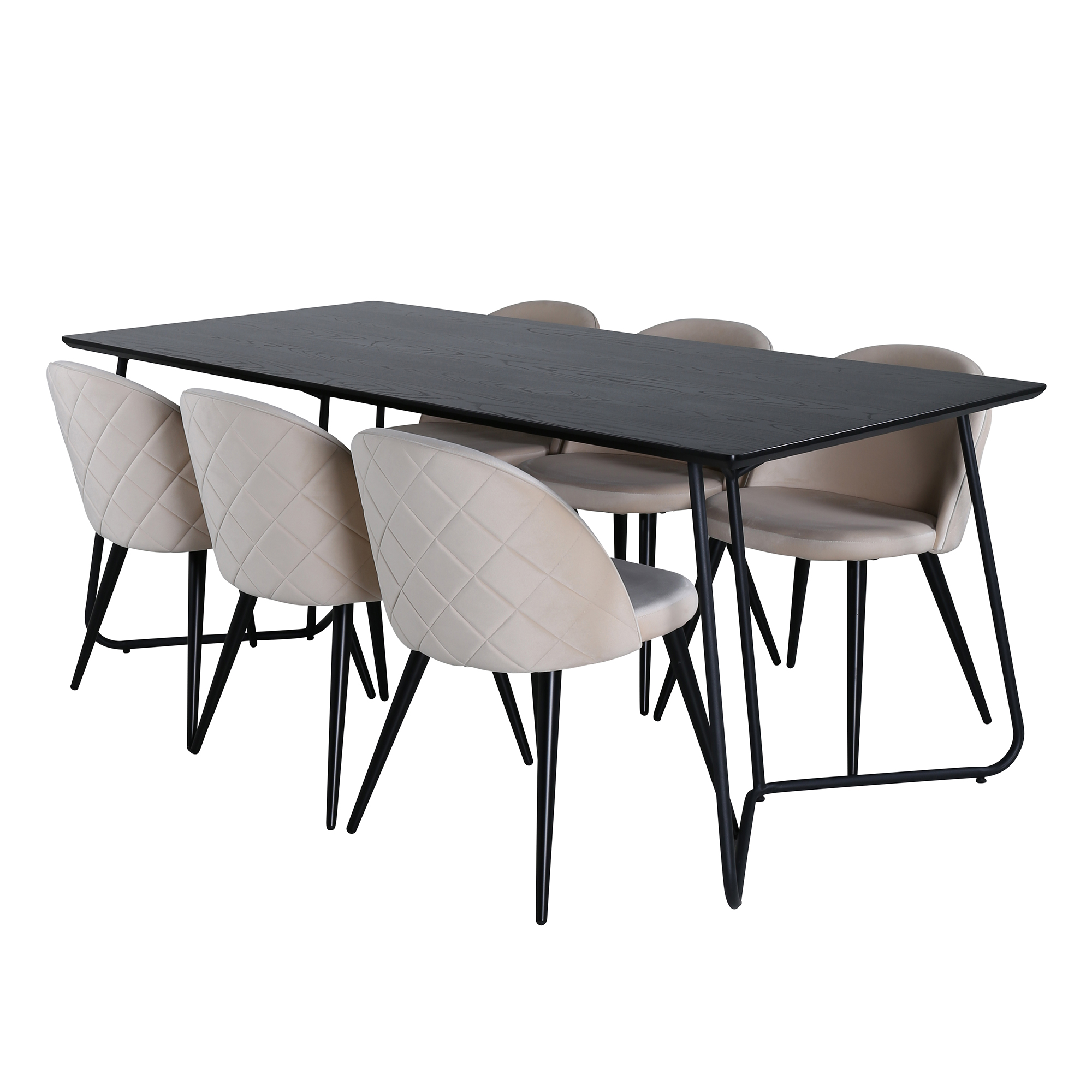 Pippi Dining Table - Black / Black Veneer+Velvet Stitches Ch Sort
